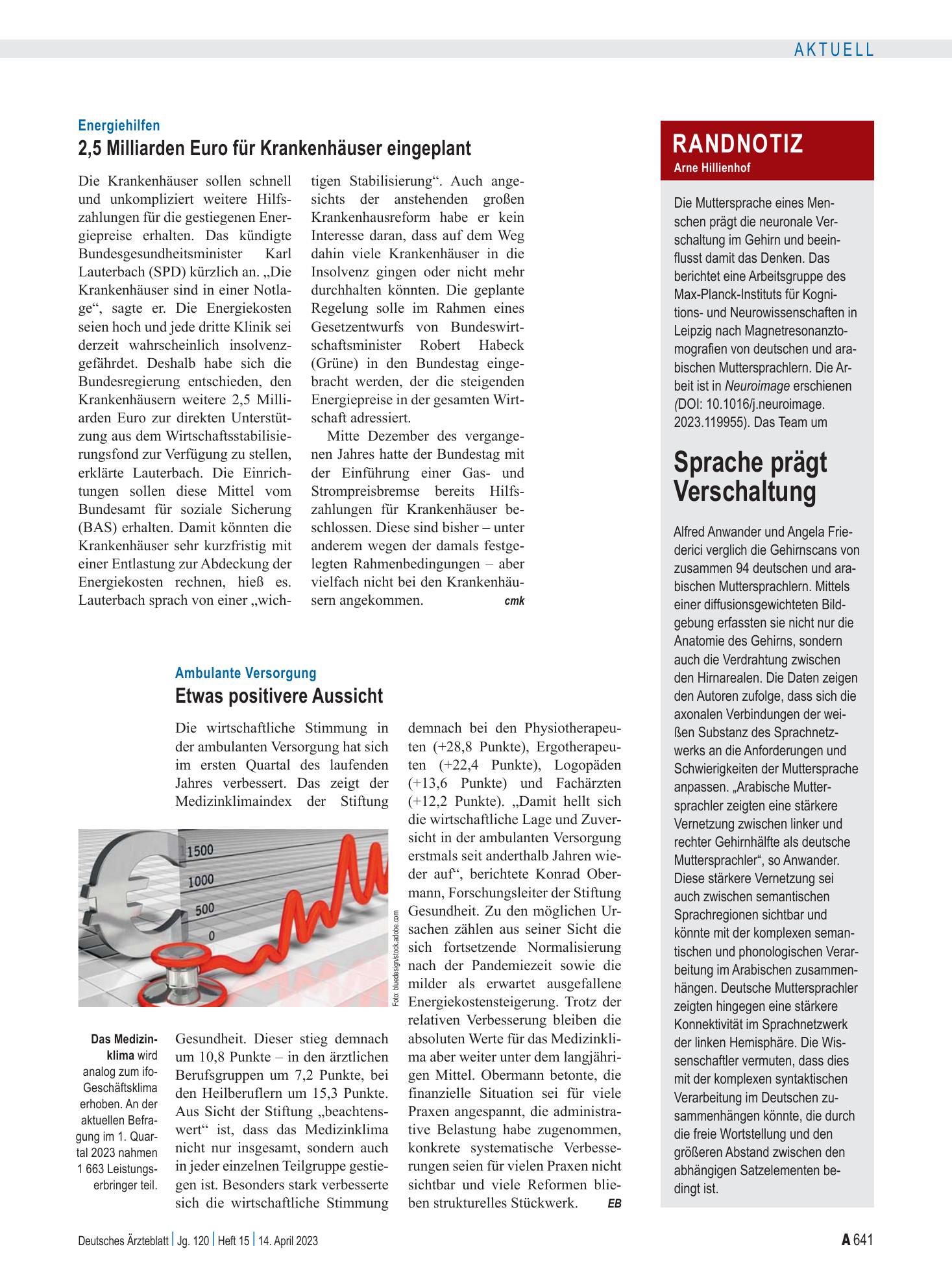 Vorschauseite 1: Randnotiz: Sprache prägt Verschaltung – Deutsches Ärzteblatt