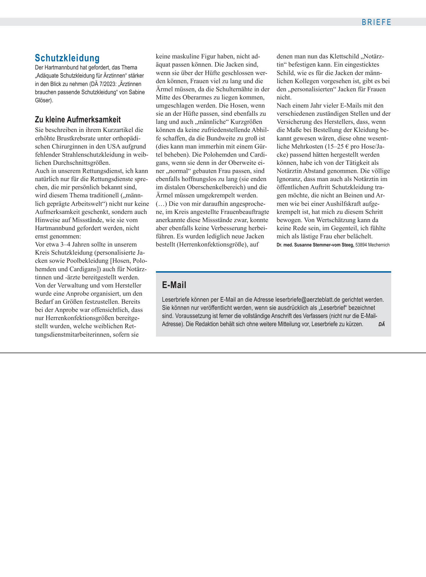 Vorschauseite 1: Schutzkleidung: Zu kleine Aufmerksamkeit – Deutsches Ärzteblatt