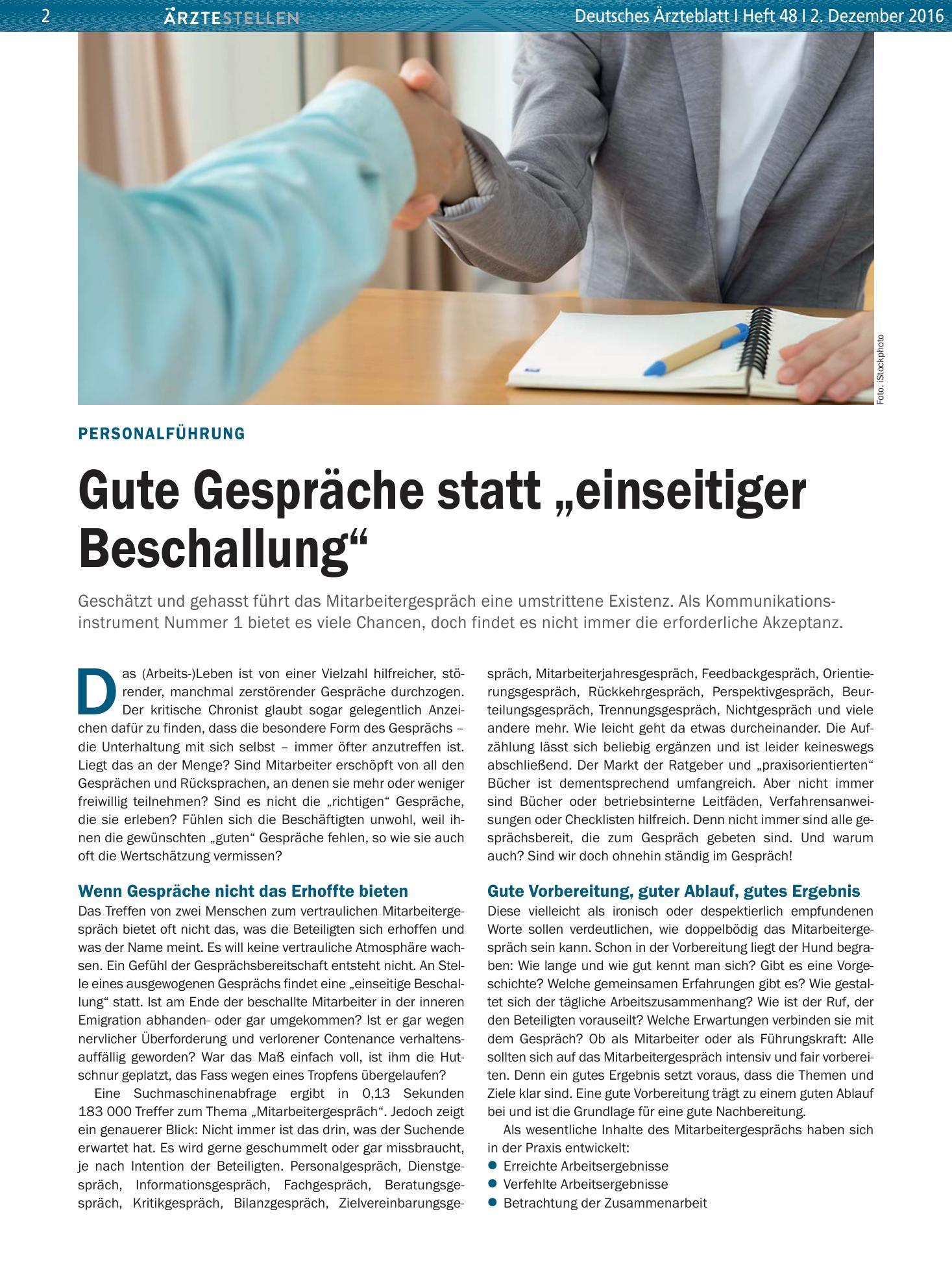 Vorschauseite 1: Personalführung: Gute Gespräche statt „einseitiger Beschallung“ – Deutsches Ärzteblatt