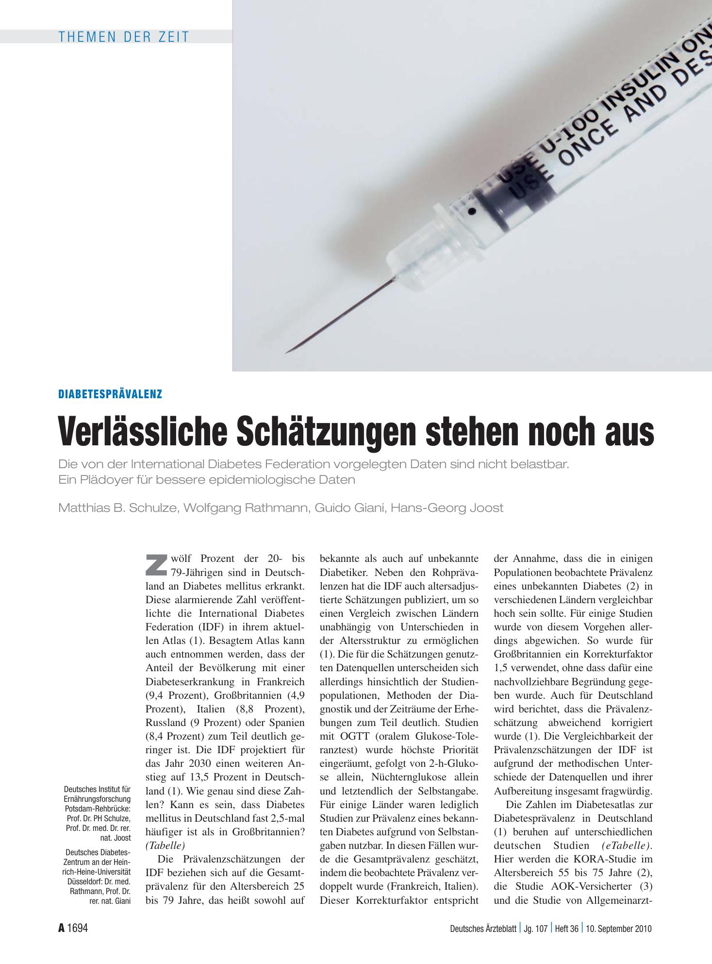 Vorschauseite 1: Diabetesprävalenz: Verlässliche Schätzungen stehen noch aus – Deutsches Ärzteblatt