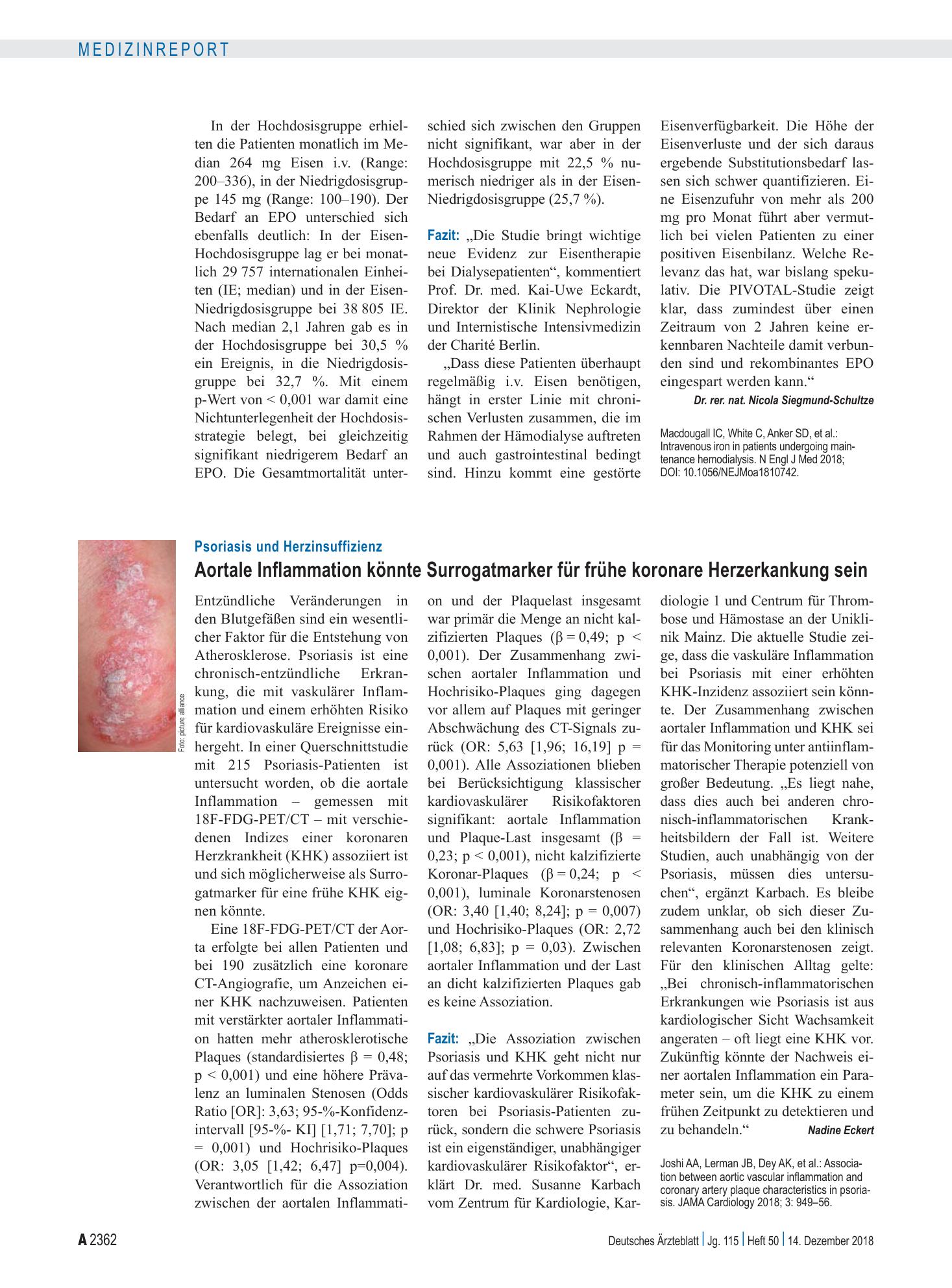 Vorschauseite 1: Psoriasis und Herzinsuffizienz: Aortale Inflammation könnte Surrogatmarker für frühe koronare Herzerkankung sein – Deutsches Ärzteblatt