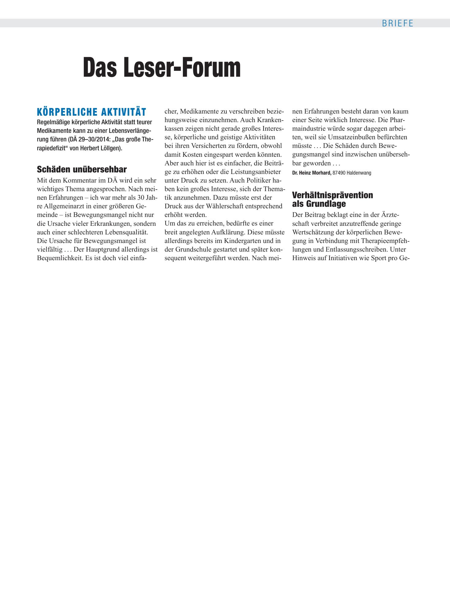 Vorschauseite 1: Körperliche Aktivität: Schäden unübersehbar – Deutsches Ärzteblatt