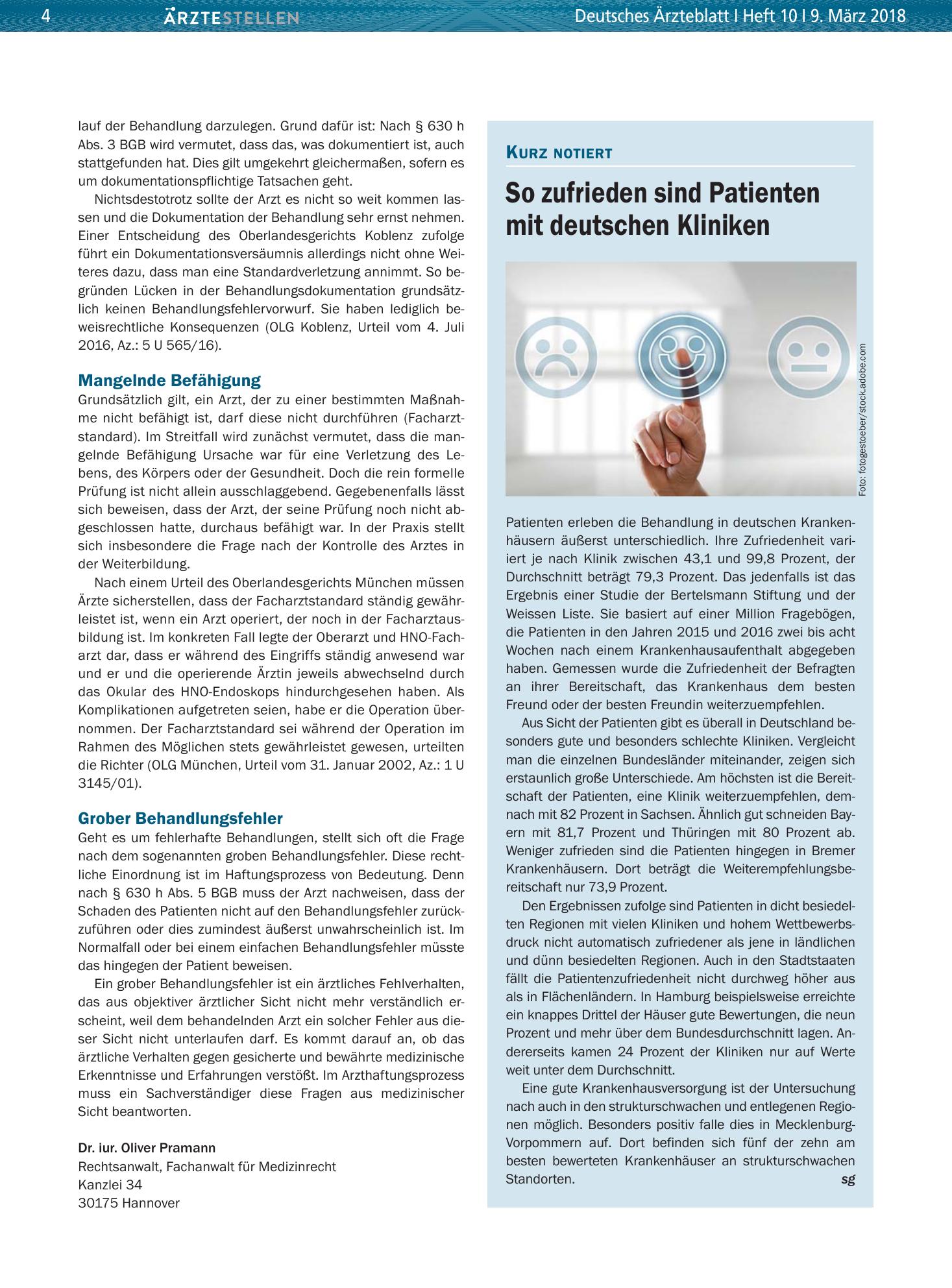 Vorschauseite 1: So zufrieden sind Patienten mit deutschen Kliniken – Deutsches Ärzteblatt