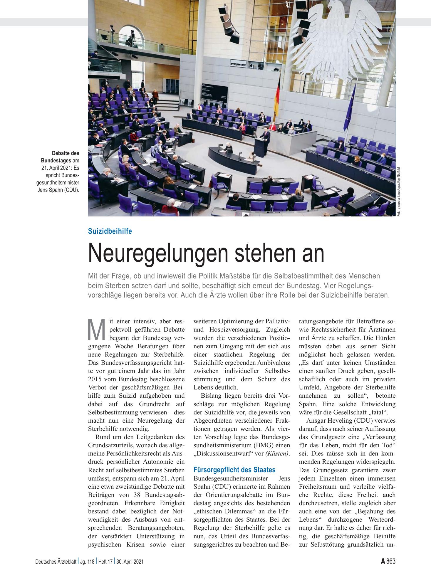Vorschauseite 1: Suizidbeihilfe: Neuregelungen stehen an – Deutsches Ärzteblatt