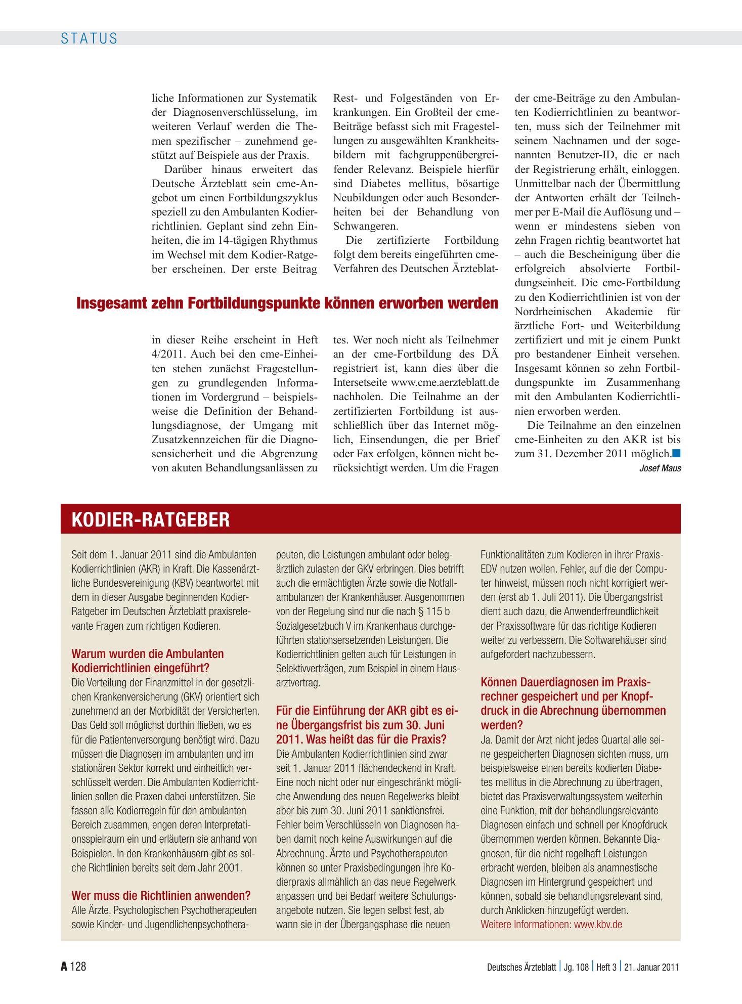 Vorschauseite 1: Kodier-Ratgeber – Deutsches Ärzteblatt