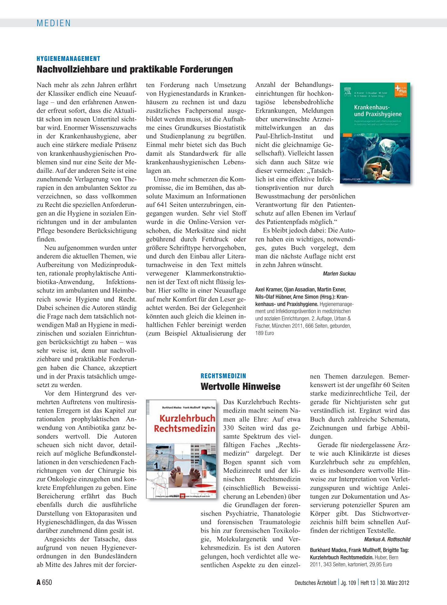Vorschauseite 1: Rechtsmedizin: Wertvolle Hinweise – Deutsches Ärzteblatt
