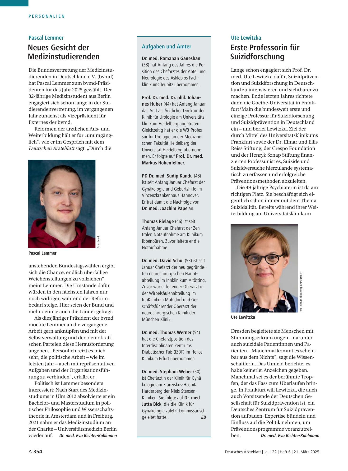 Vorschauseite 1: Aufgaben und Ämter – Deutsches Ärzteblatt