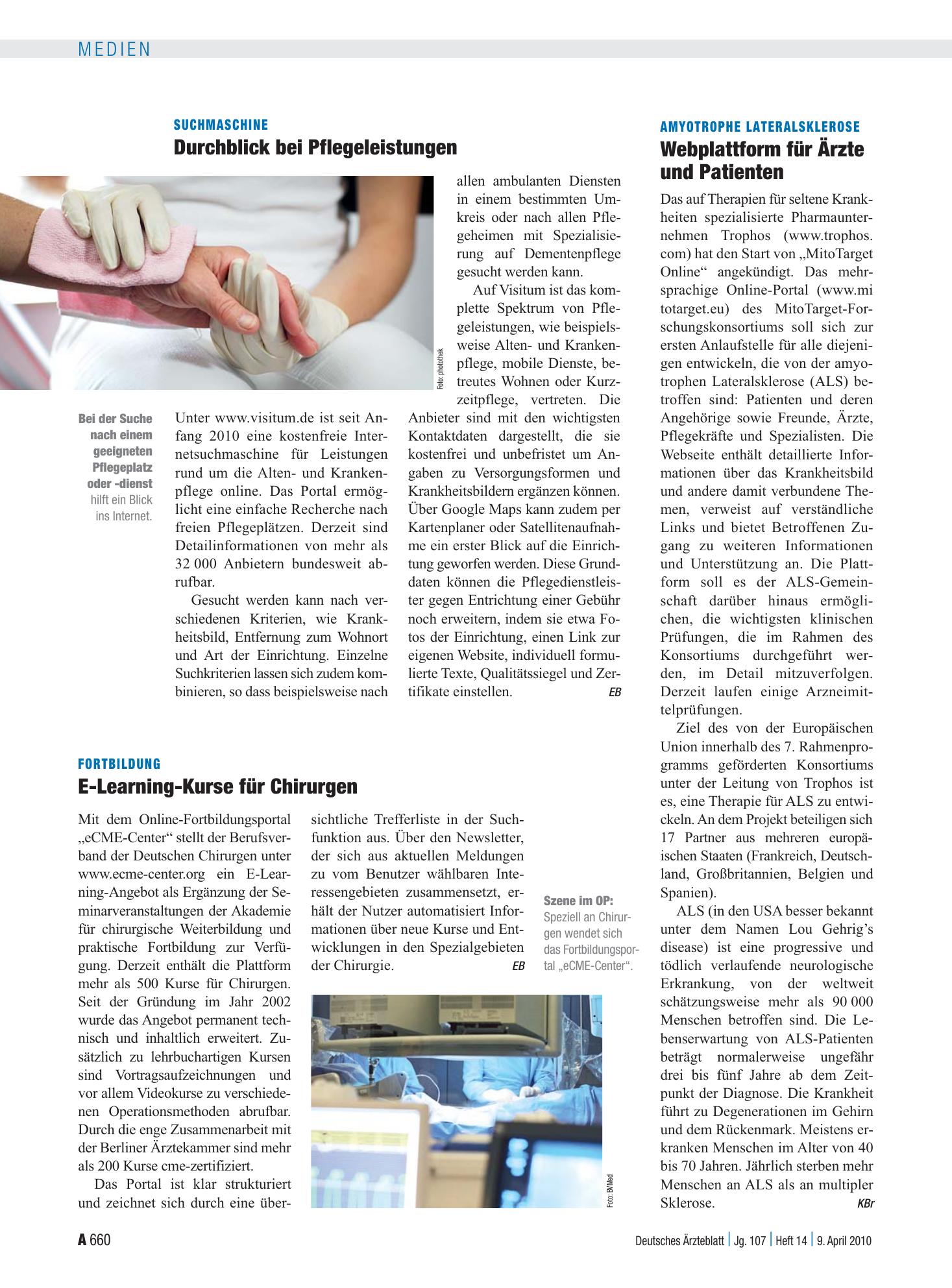 Vorschauseite 1: Fortbildung: E-Learning-Kurse für Chirurgen – Deutsches Ärzteblatt