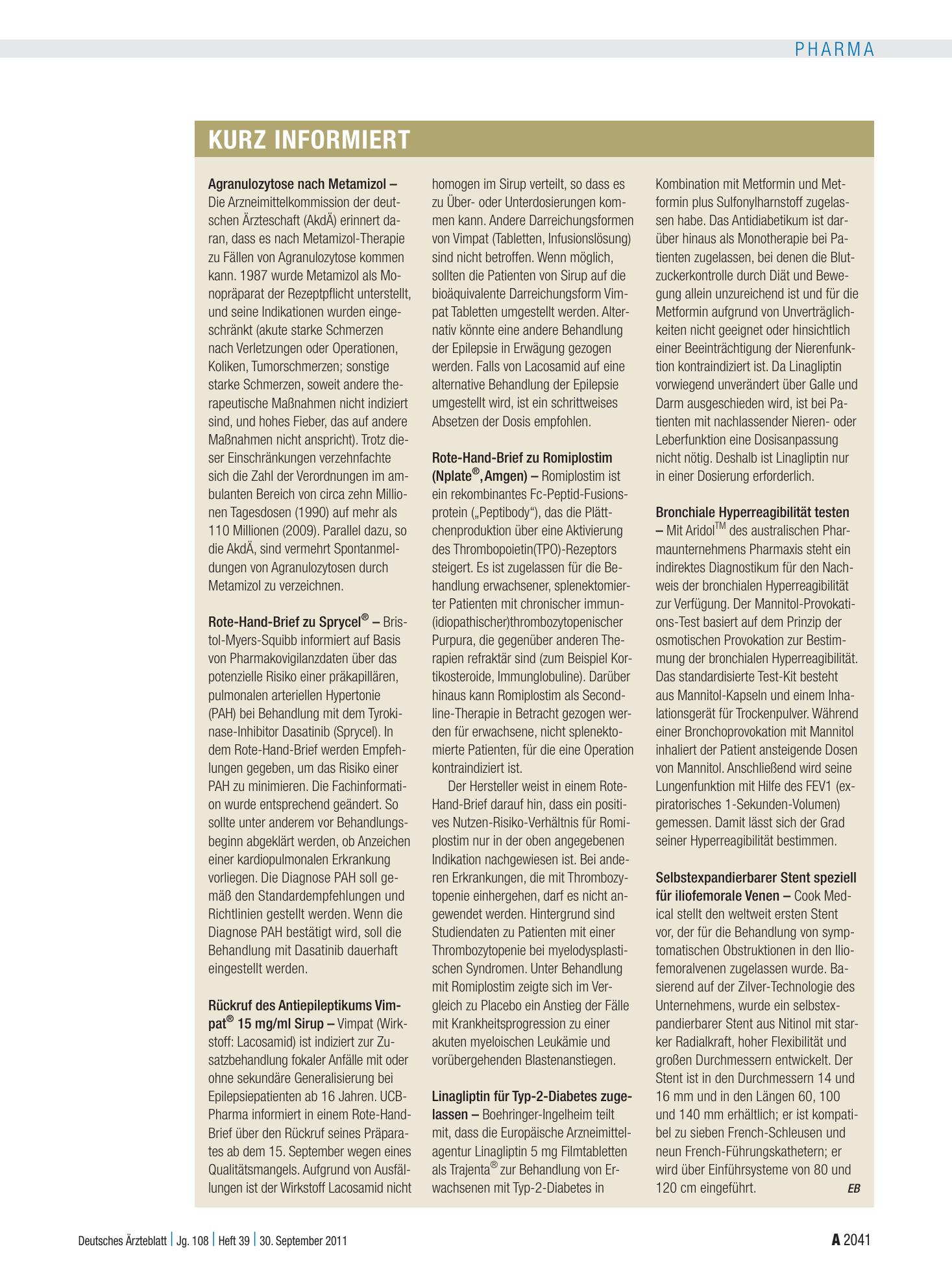 Vorschauseite 1: Kurz informiert – Deutsches Ärzteblatt