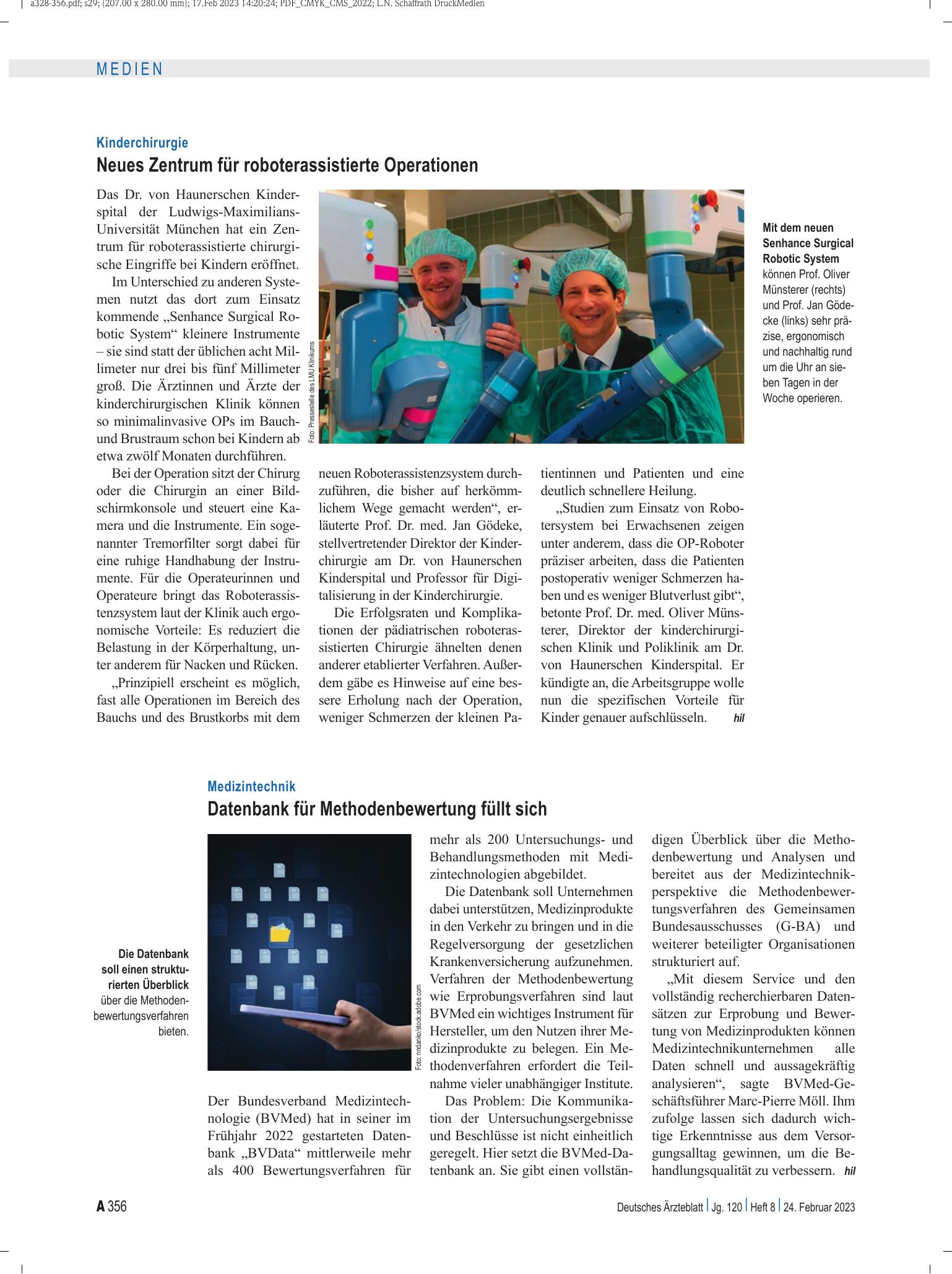 Vorschauseite 1: Medizintechnik: Datenbank für Methodenbewertung füllt sich – Deutsches Ärzteblatt