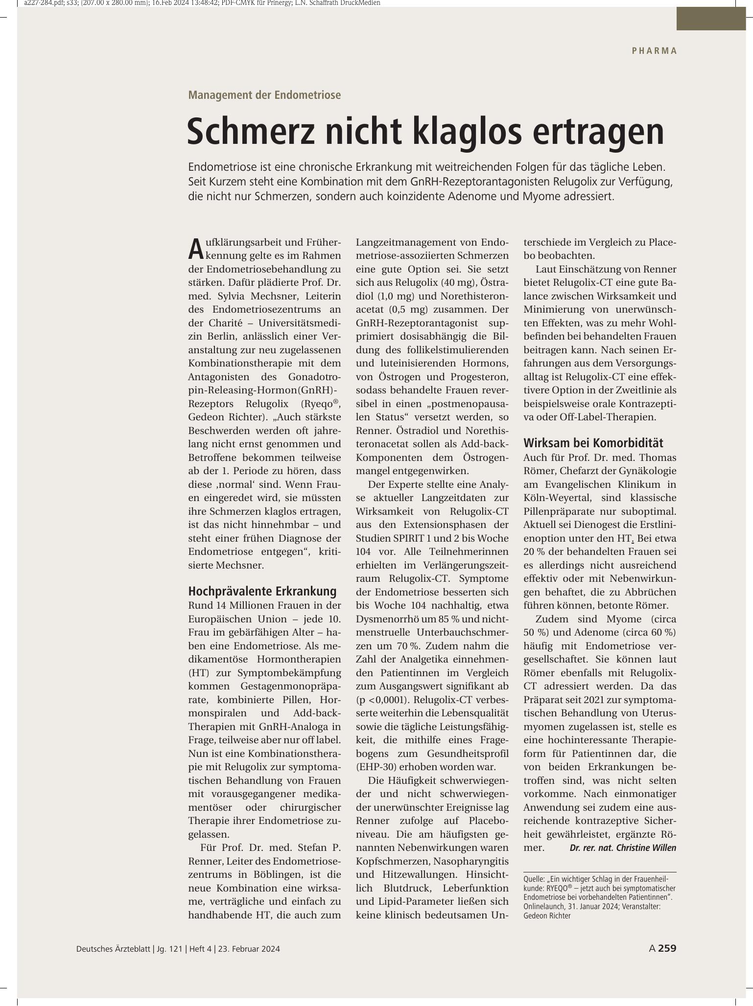 Vorschauseite 1: Management der Endometriose: Schmerz nicht klaglos ertragen – Deutsches Ärzteblatt