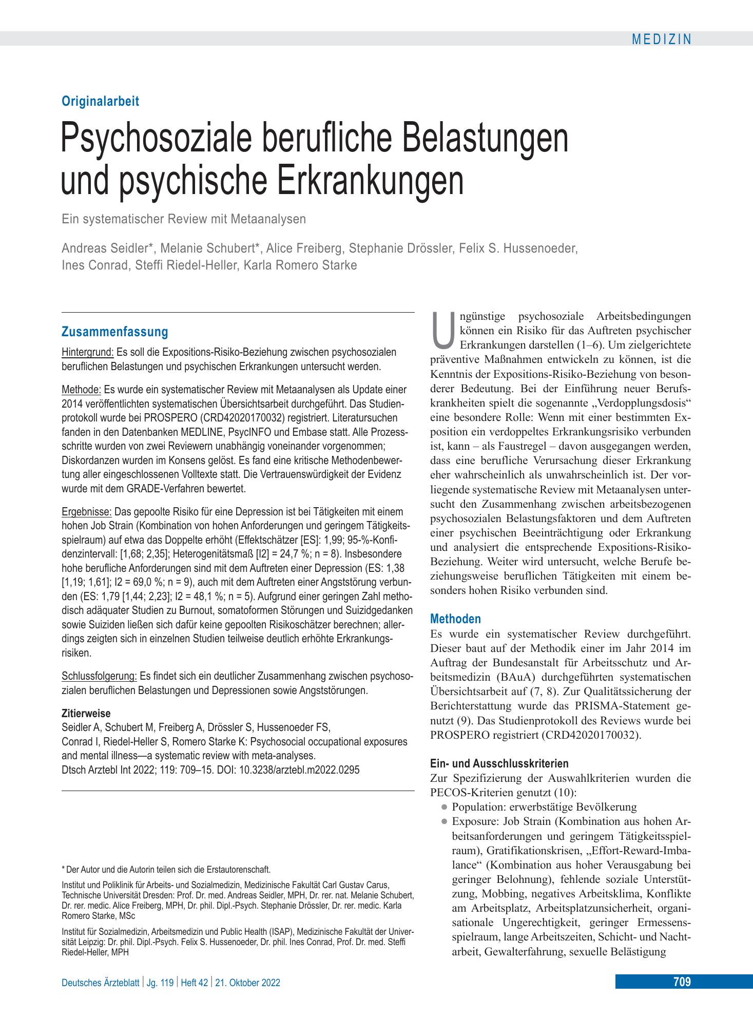 Vorschauseite 1: Psychosoziale berufliche Belastungen und psychische Erkrankungen – Deutsches Ärzteblatt