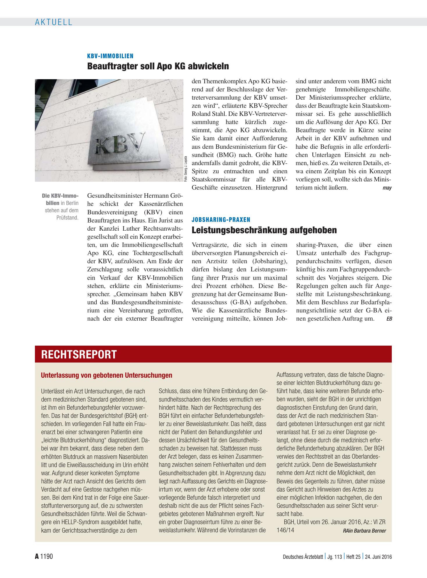 Vorschauseite 1: Unterlassung von gebotenen Untersuchungen – Deutsches Ärzteblatt