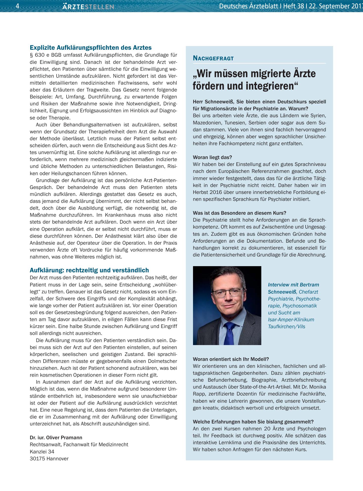Vorschauseite 1: „Wir müssen migrierte Ärzte fördern und integrieren“ – Deutsches Ärzteblatt