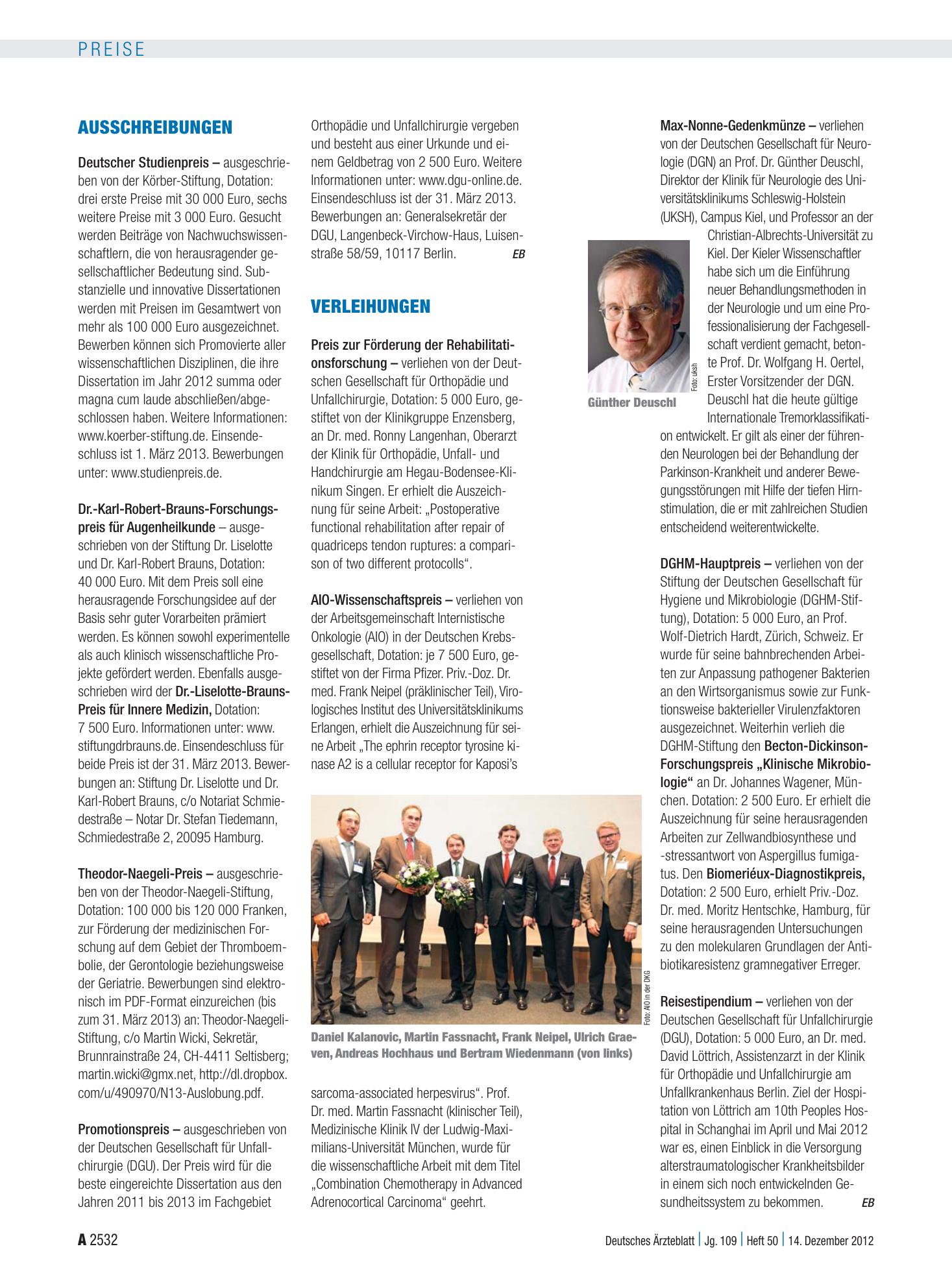 Vorschauseite 1: Verleihungen – Deutsches Ärzteblatt