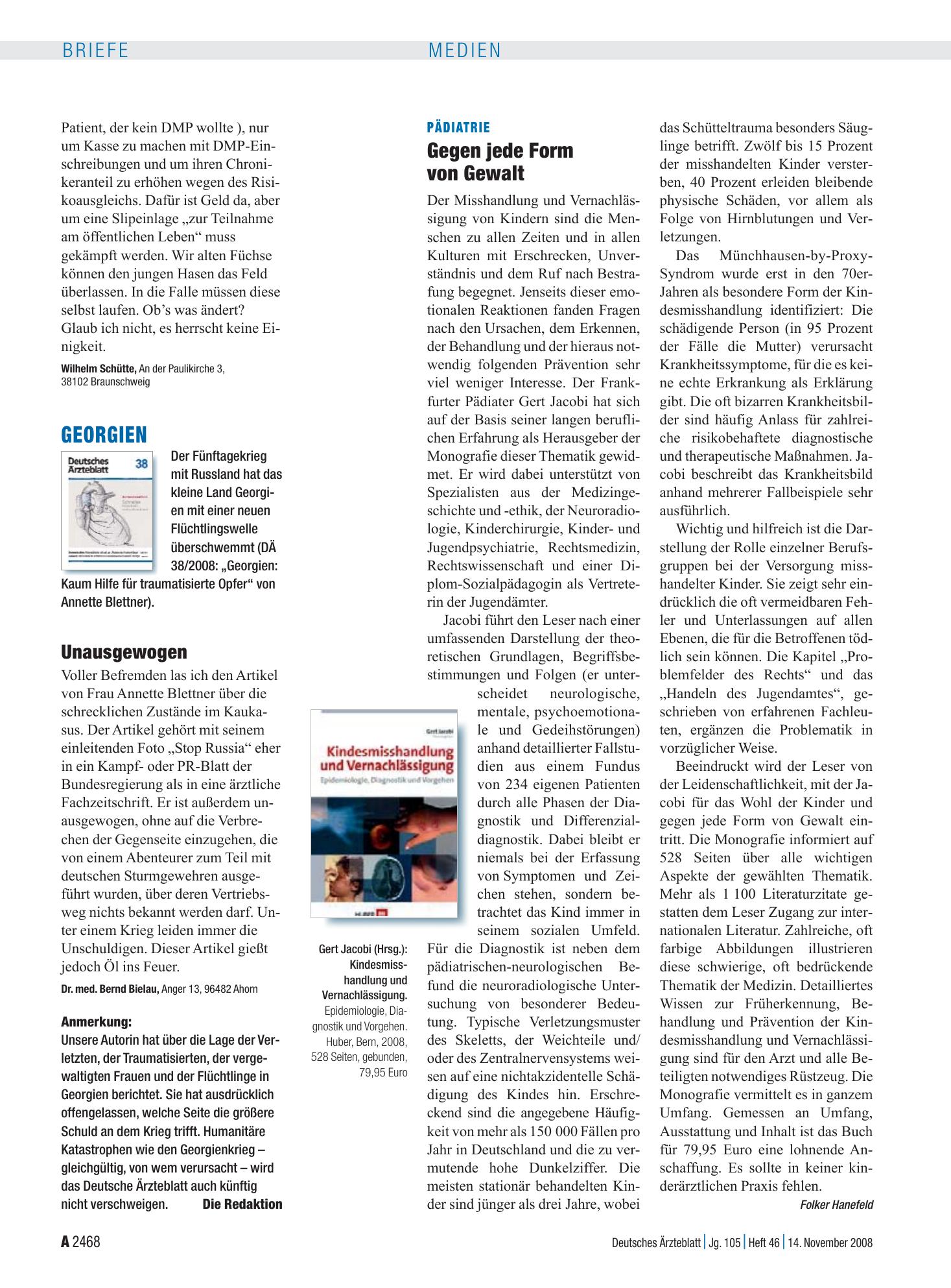 Vorschauseite 1: Georgien: Unausgewogen – Deutsches Ärzteblatt