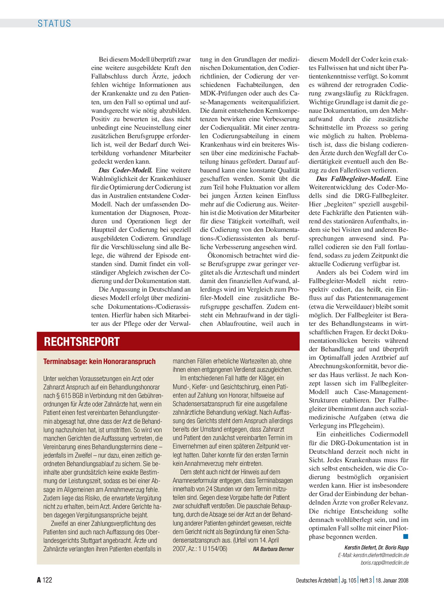 Vorschauseite 1: Terminabsage: kein Honoraranspruch – Deutsches Ärzteblatt