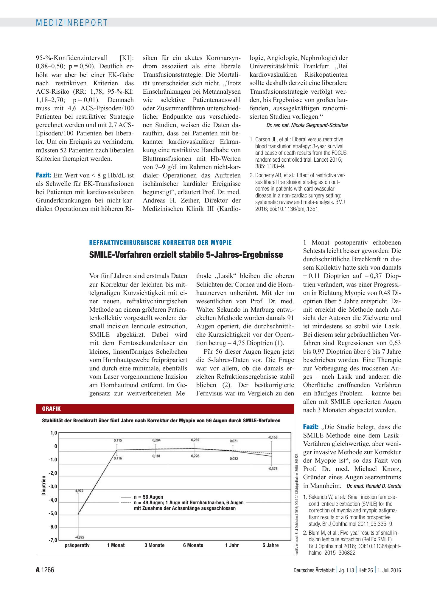 Vorschauseite 1: Refraktivchirurgische Korrektur der Myopie: SMILE-Verfahren erzielt stabile 5-Jahres-Ergebnisse – Deutsches Ärzteblatt