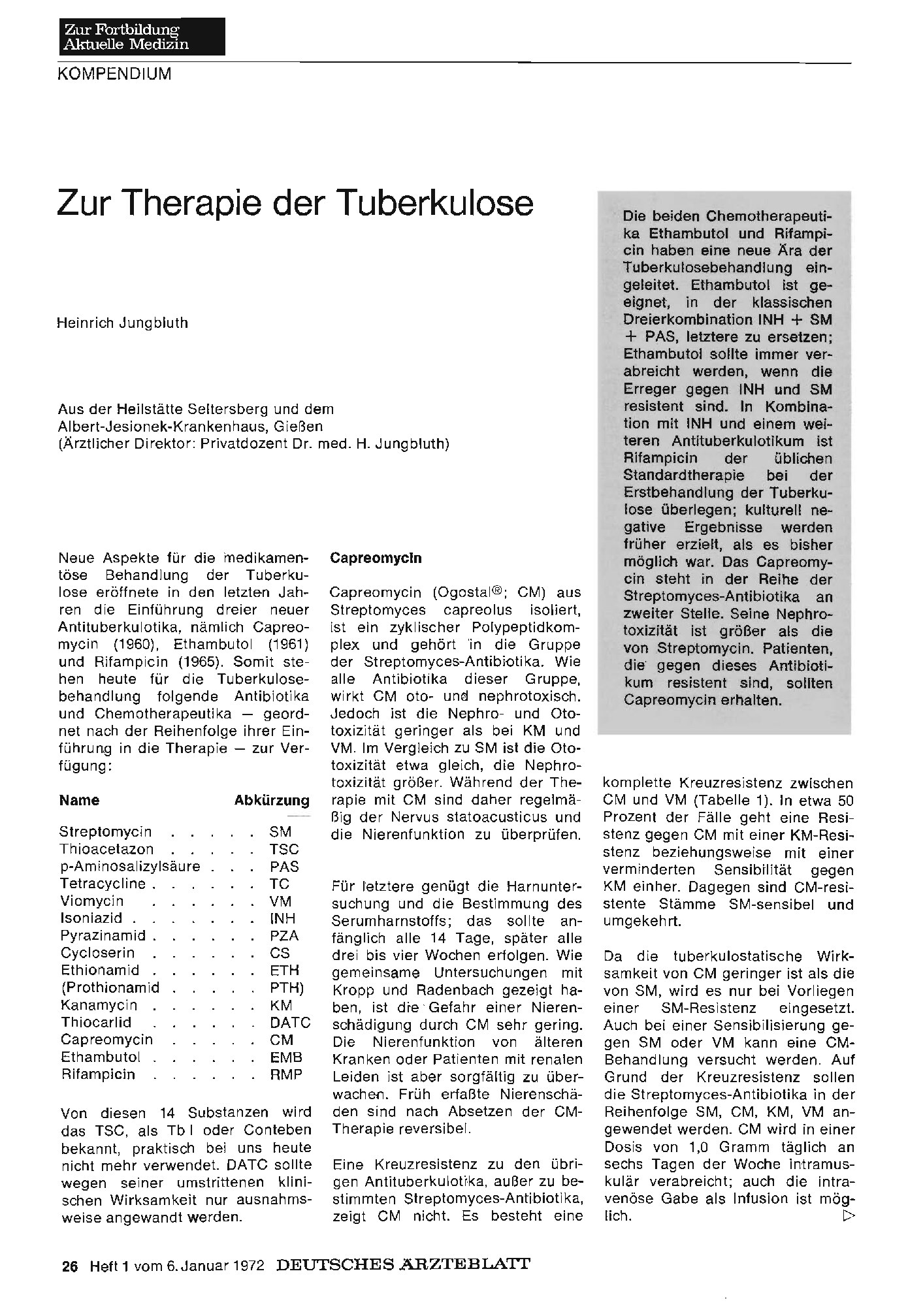 Vorschauseite 1: Zur Therapie der Tuberkulose