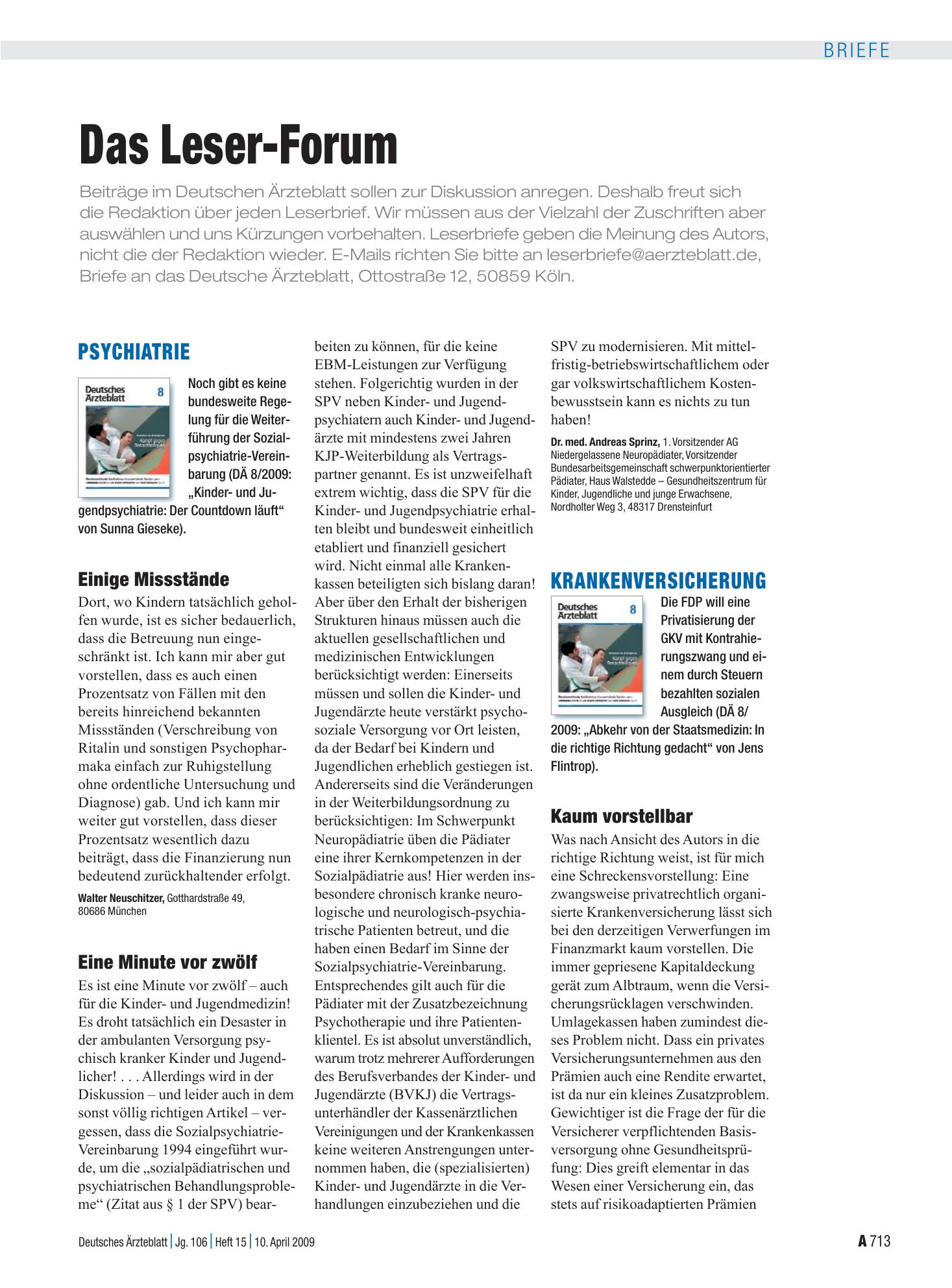 Vorschauseite 1: Krankenversicherung: Ermutigend – Deutsches Ärzteblatt