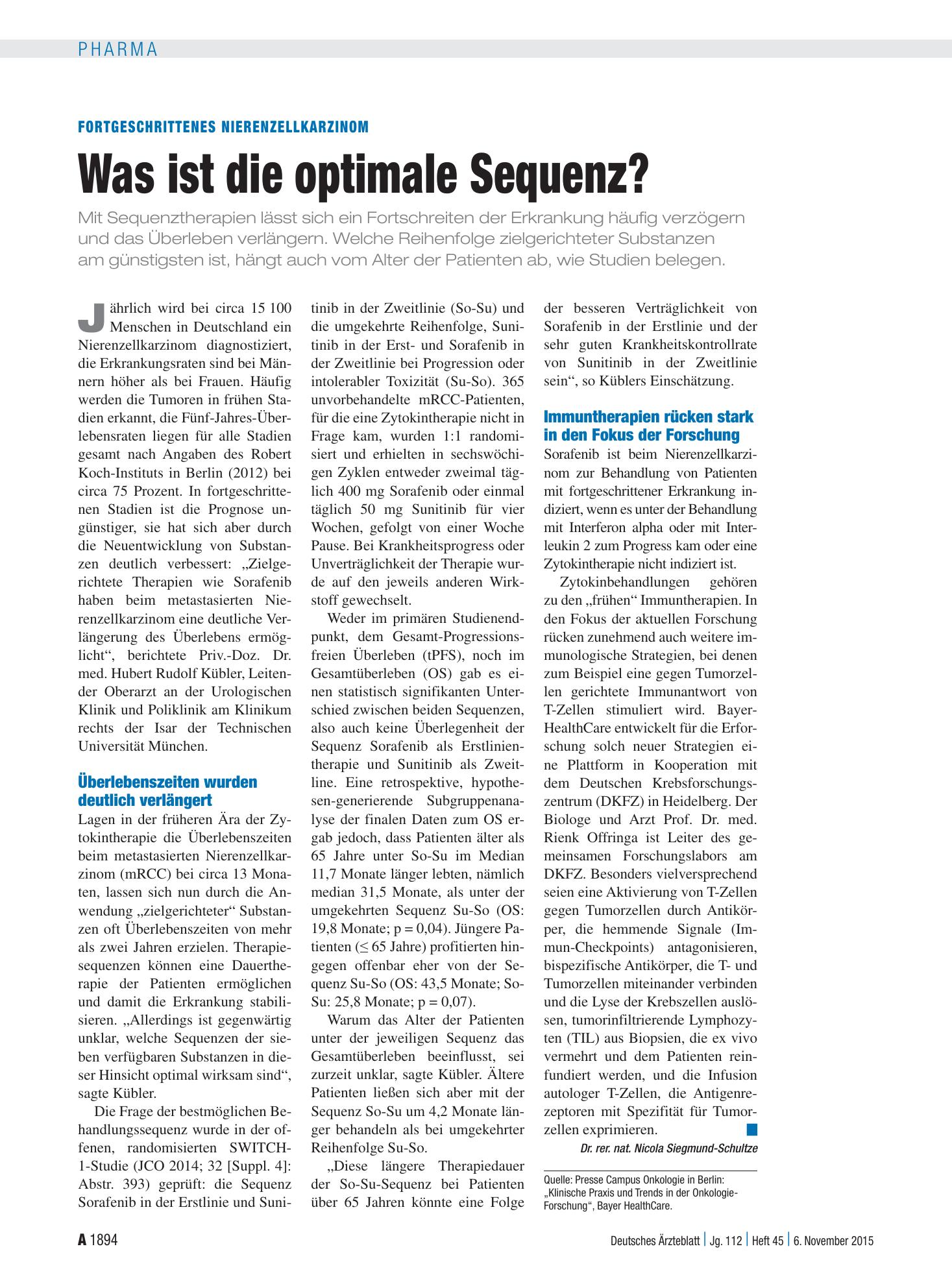 Vorschauseite 1: Fortgeschrittenes Nierenzellkarzinom: Was ist die optimale Sequenz? – Deutsches Ärzteblatt