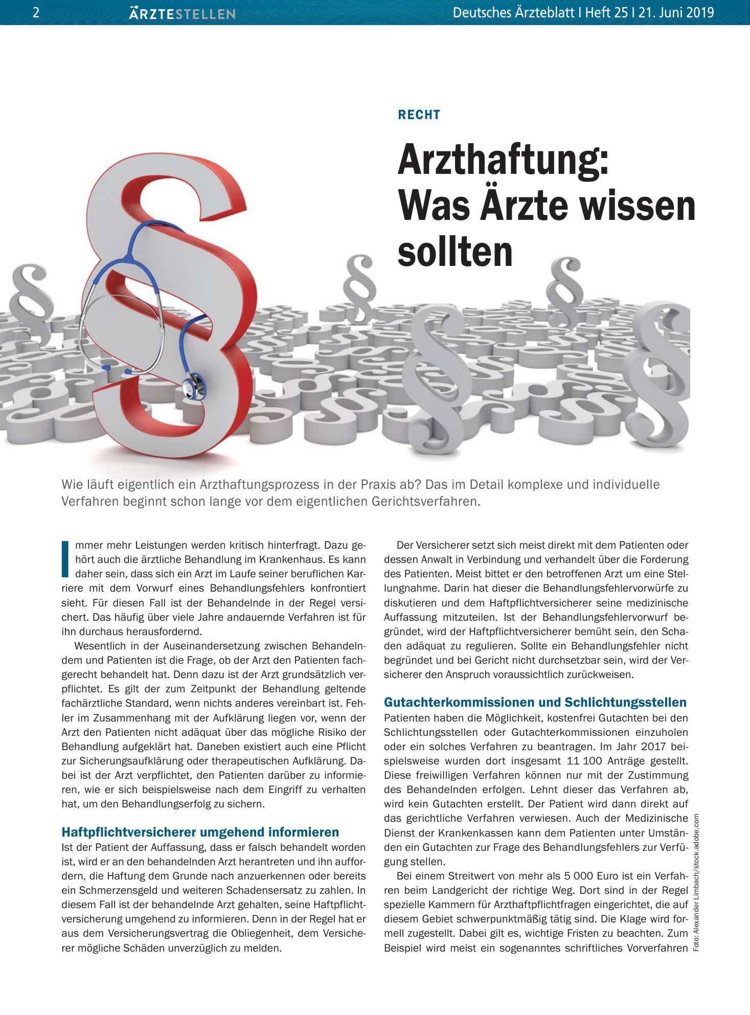 Vorschauseite 1: Recht: Arzthaftung – Was Ärzte wissen sollten – Deutsches Ärzteblatt