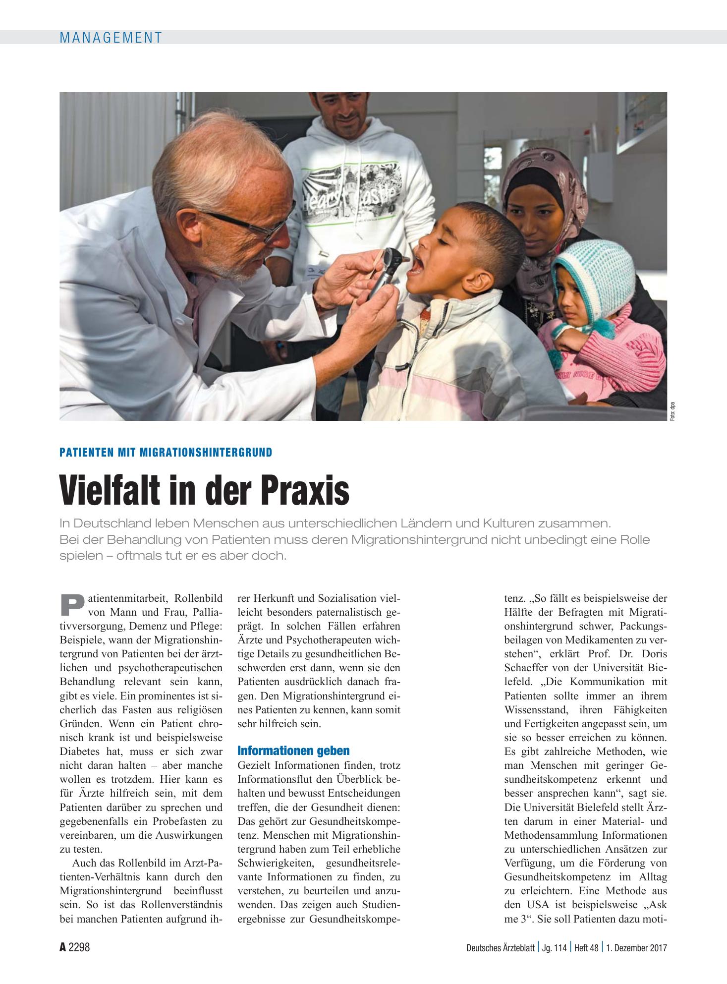 Vorschauseite 1: Patienten mit Migrationshintergrund: Vielfalt in der Praxis – Deutsches Ärzteblatt