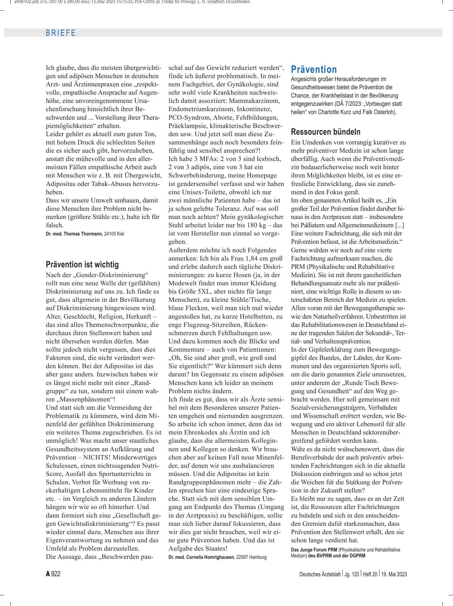 Vorschauseite 1: Prävention: Ressourcen bündeln – Deutsches Ärzteblatt