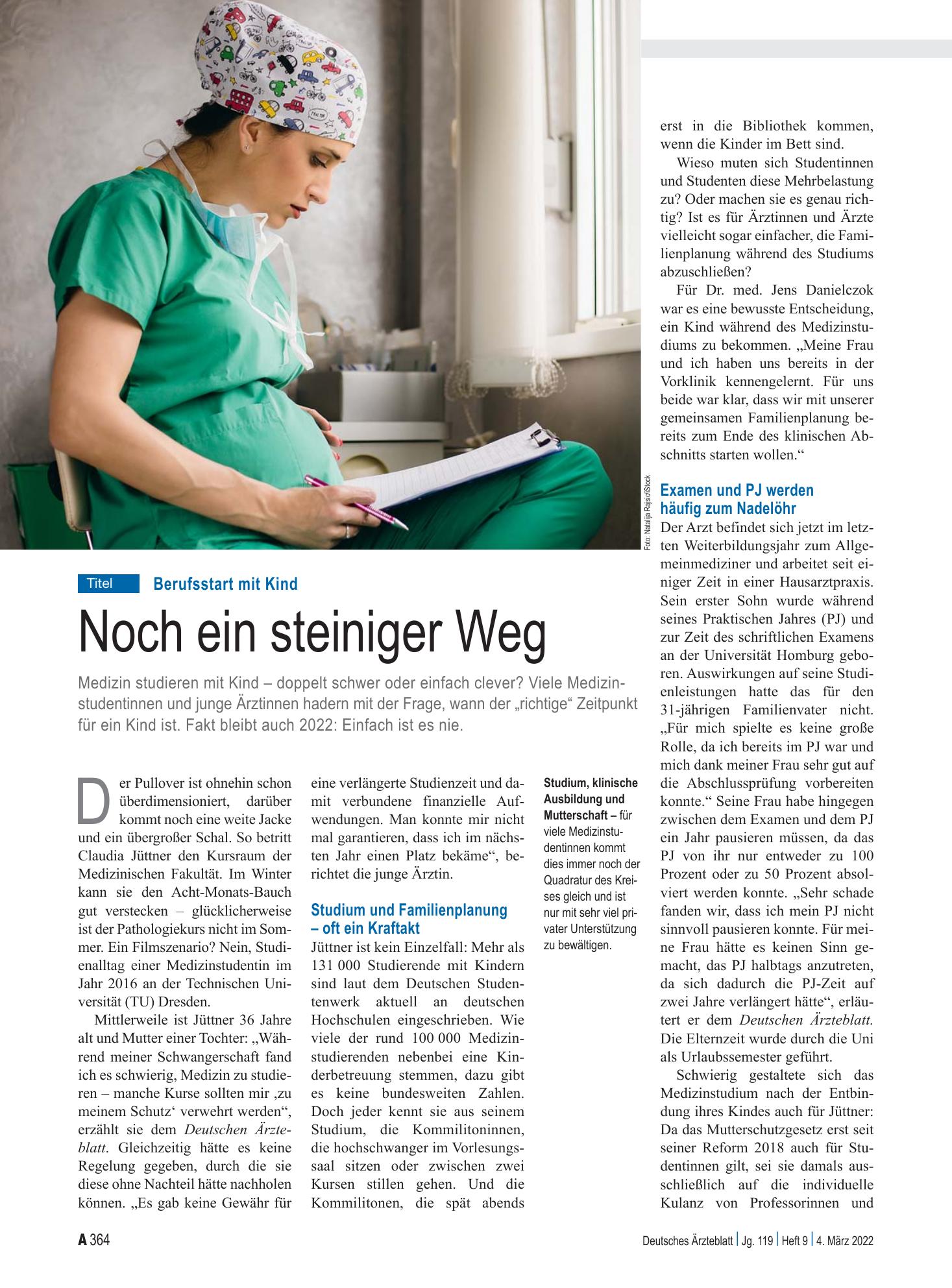 Vorschauseite 1: Berufsstart mit Kind: Noch ein steiniger Weg – Deutsches Ärzteblatt
