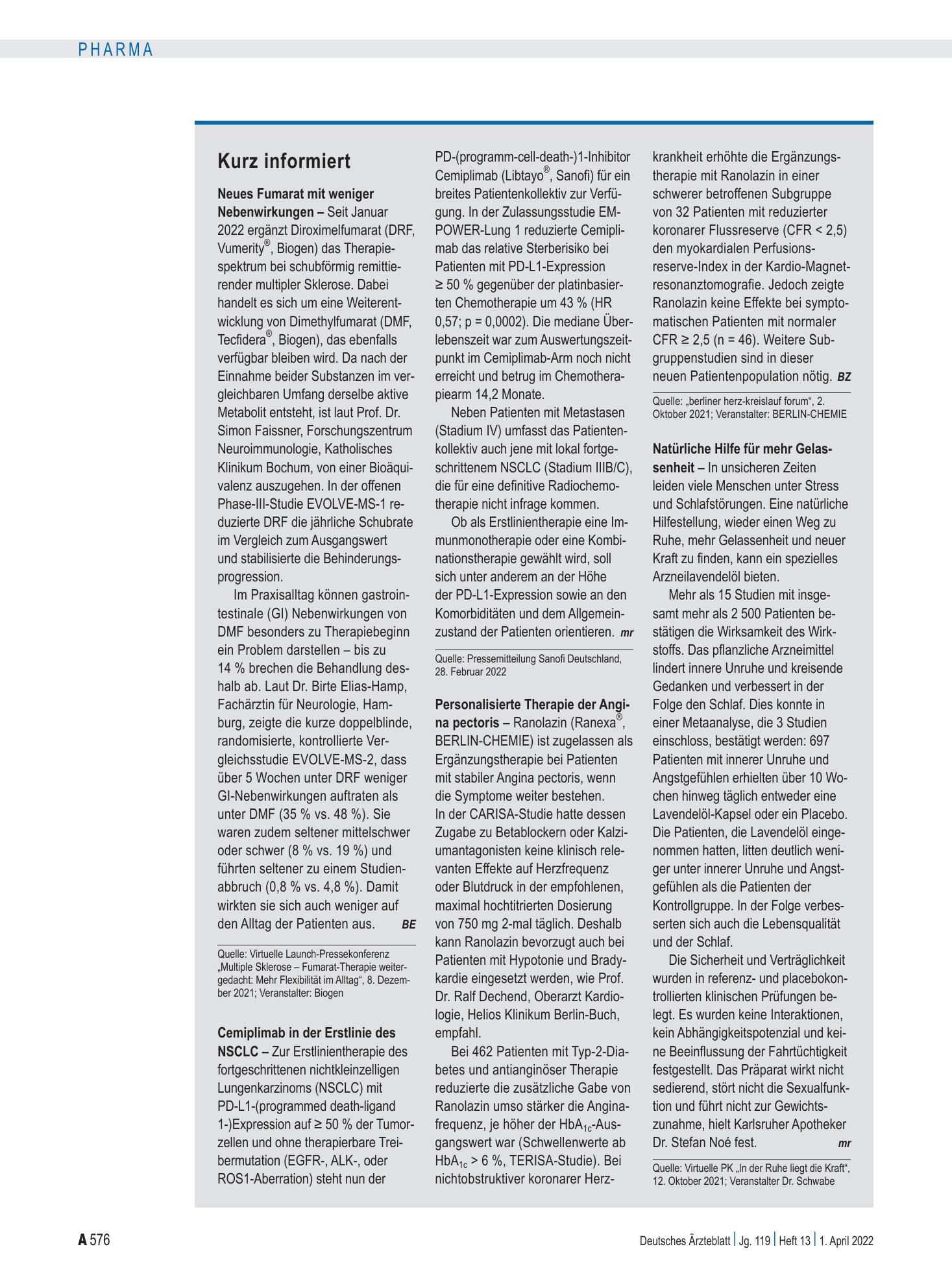 Vorschauseite 1: Kurz informiert – Deutsches Ärzteblatt