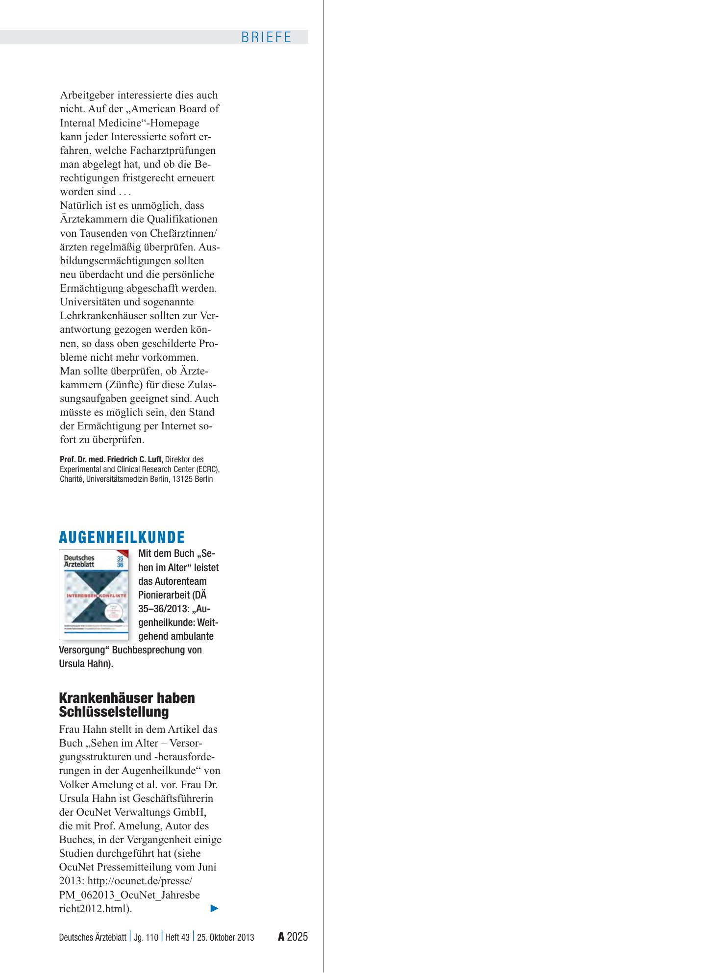 Vorschauseite 1: Augenheilkunde: Krankenhäuser haben Schlüsselstellung – Deutsches Ärzteblatt