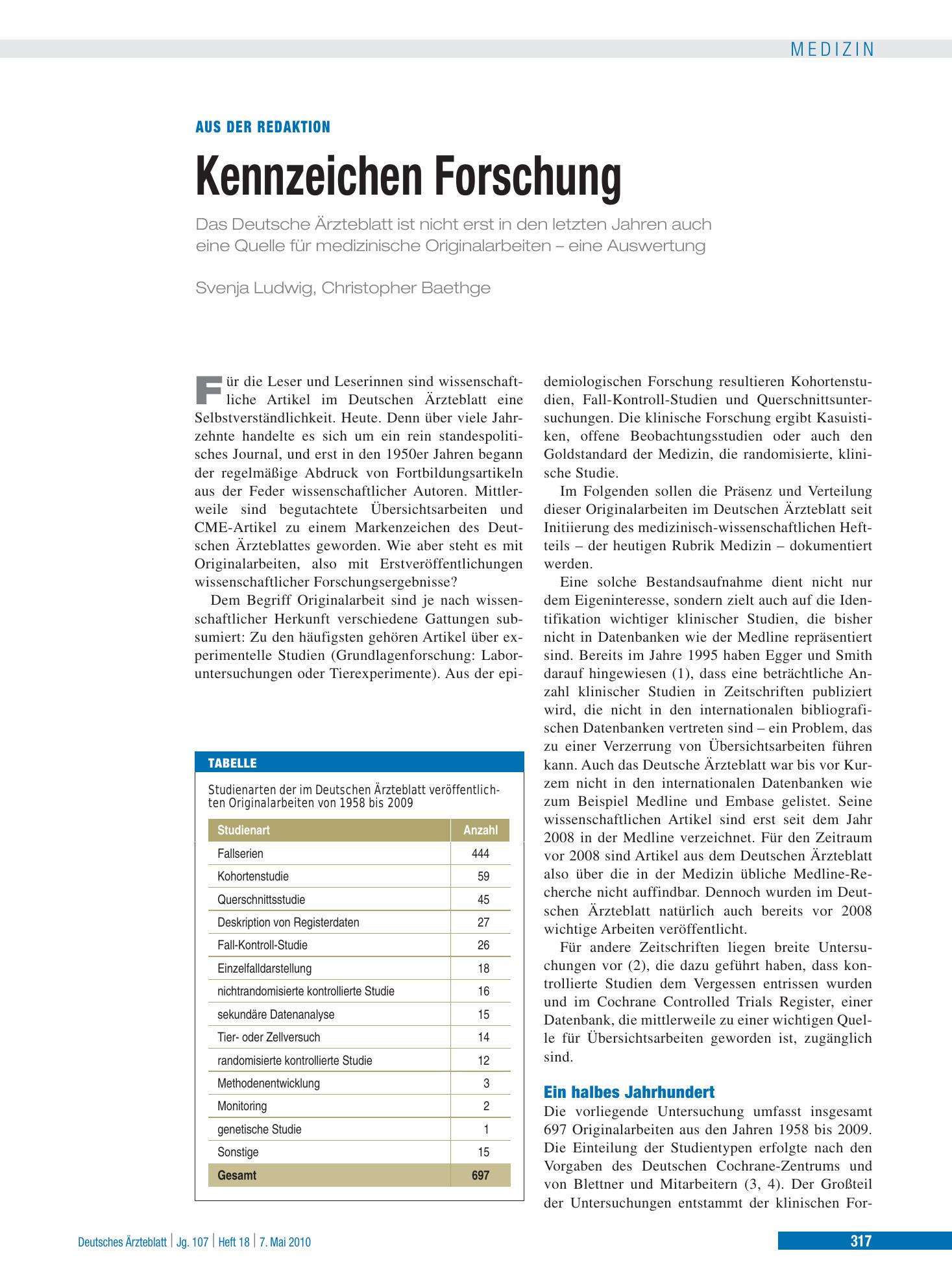 Vorschauseite 1: Kennzeichen Forschung – Deutsches Ärzteblatt