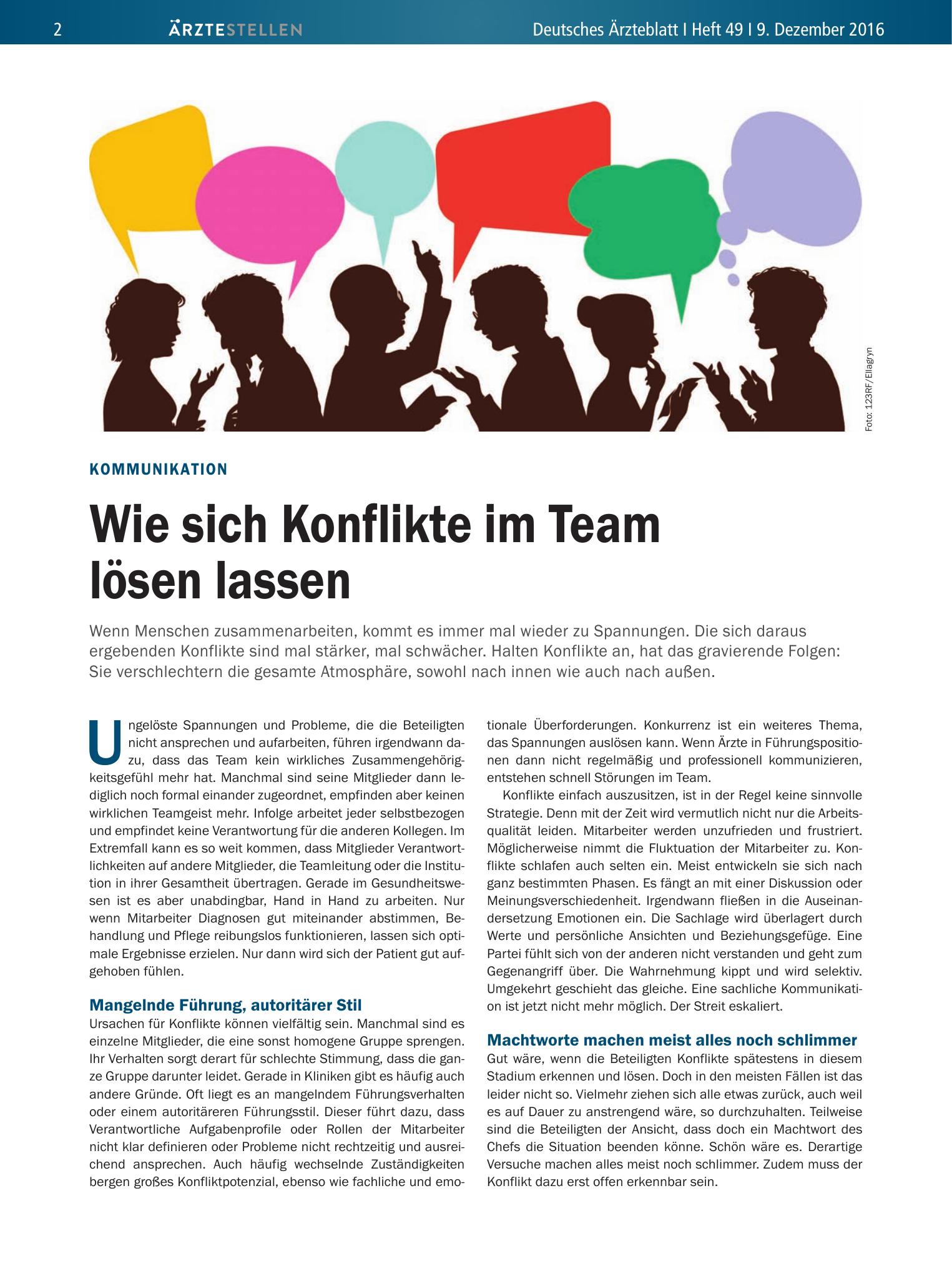 Vorschauseite 1: Kommunikation: Wie sich Konflikte im Team lösen lassen – Deutsches Ärzteblatt