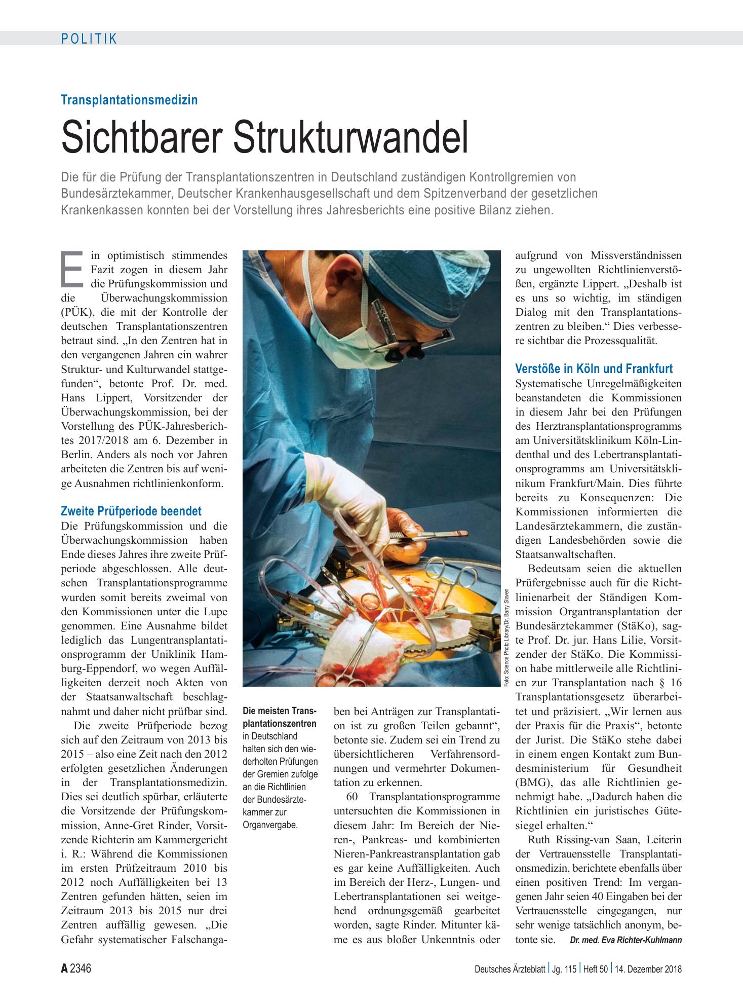 Vorschauseite 1: Transplantationsmedizin: Sichtbarer Strukturwandel – Deutsches Ärzteblatt