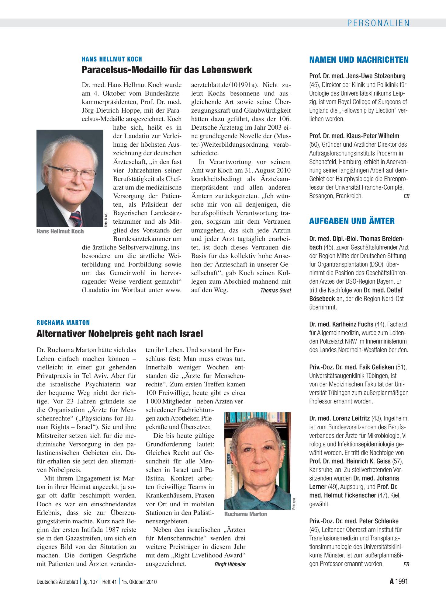 Vorschauseite 1: Aufgaben und Ämter – Deutsches Ärzteblatt