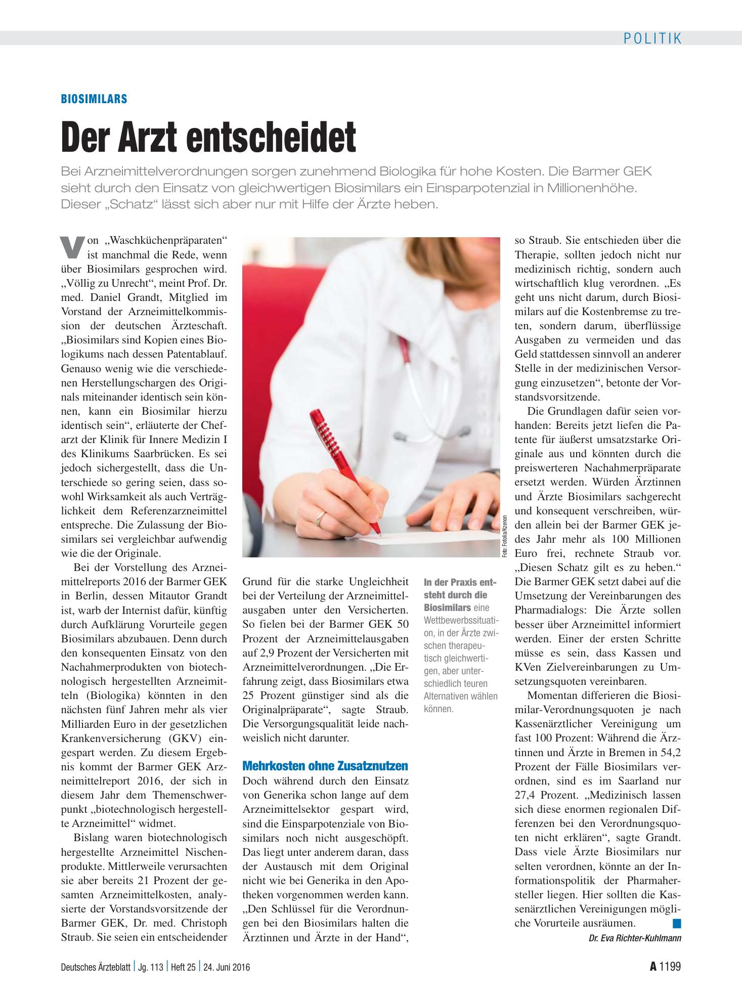 Vorschauseite 1: Biosimilars: Der Arzt entscheidet – Deutsches Ärzteblatt