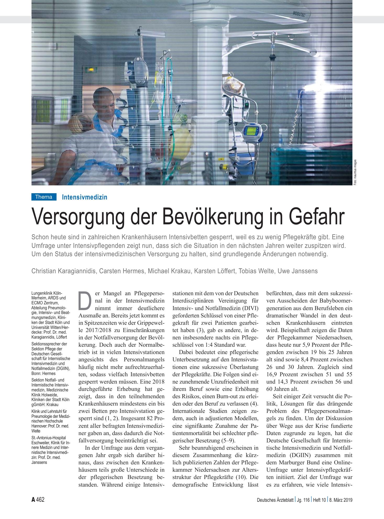 Vorschauseite 1: Intensivmedizin: Versorgung der Bevölkerung in Gefahr – Deutsches Ärzteblatt