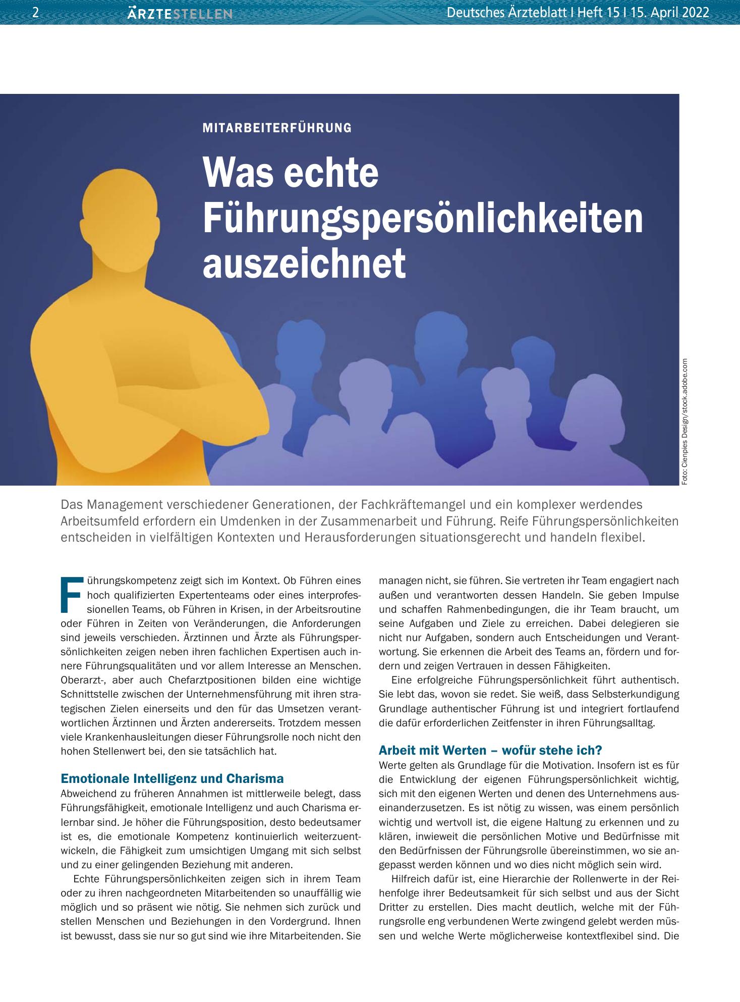 Vorschauseite 1: Mitarbeiterführung: Was echte Führungspersönlichkeiten auszeichnet – Deutsches Ärzteblatt