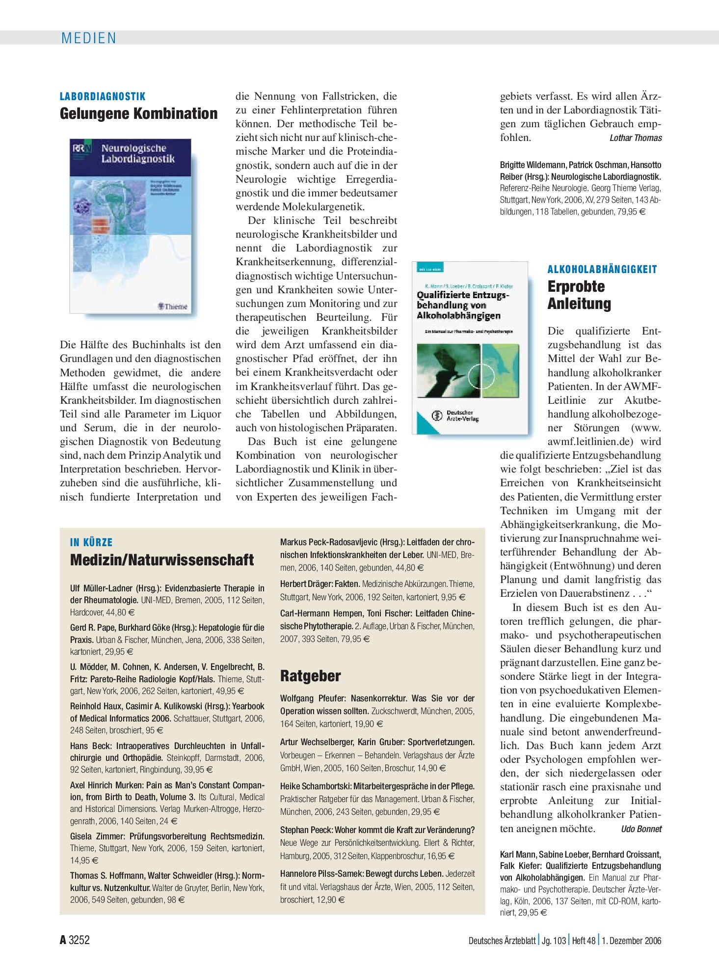 Vorschauseite 1: In kürze – Deutsches Ärzteblatt