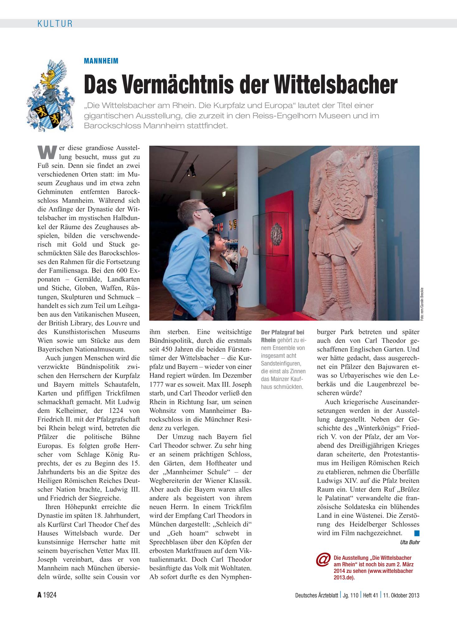 Vorschauseite 1: Mannheim: Das Vermächtnis der Wittelsbacher – Deutsches Ärzteblatt