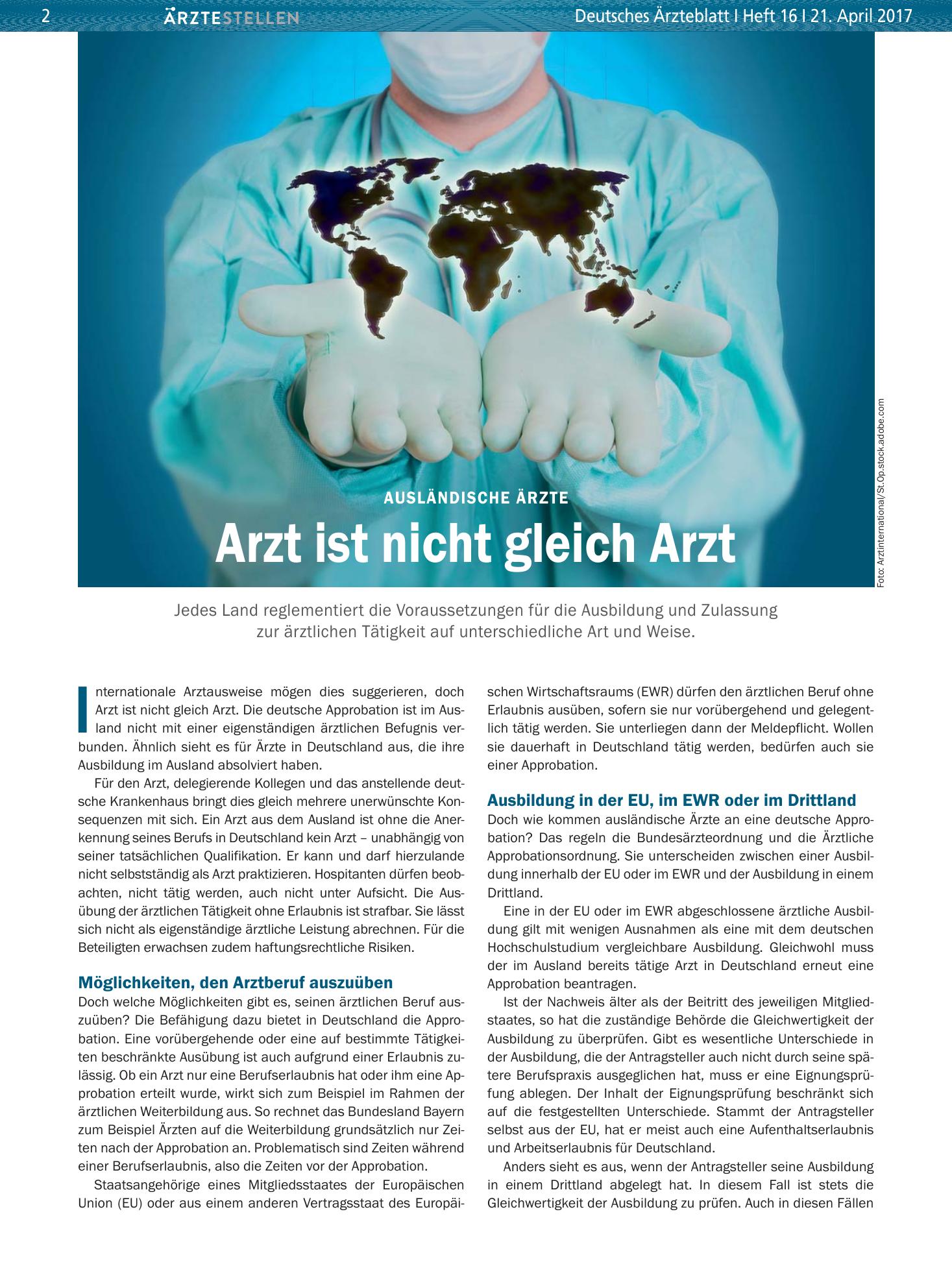 Vorschauseite 1: Ausländische Ärzte: Arzt ist nicht gleich Arzt – Deutsches Ärzteblatt
