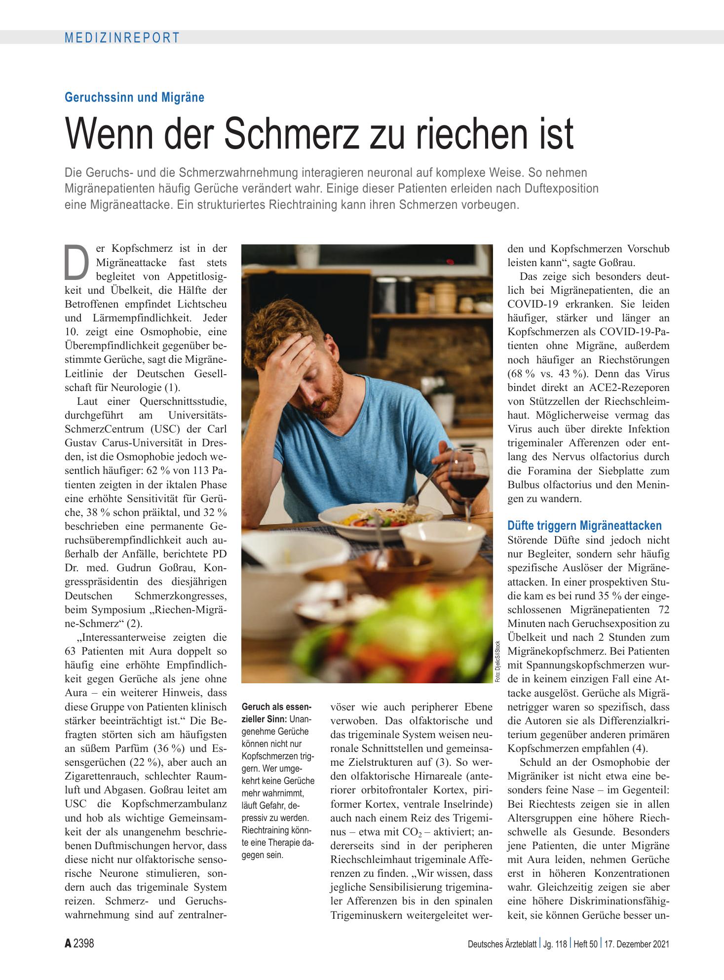 Vorschauseite 1: Geruchssinn und Migräne: Wenn der Schmerz zu riechen ist – Deutsches Ärzteblatt