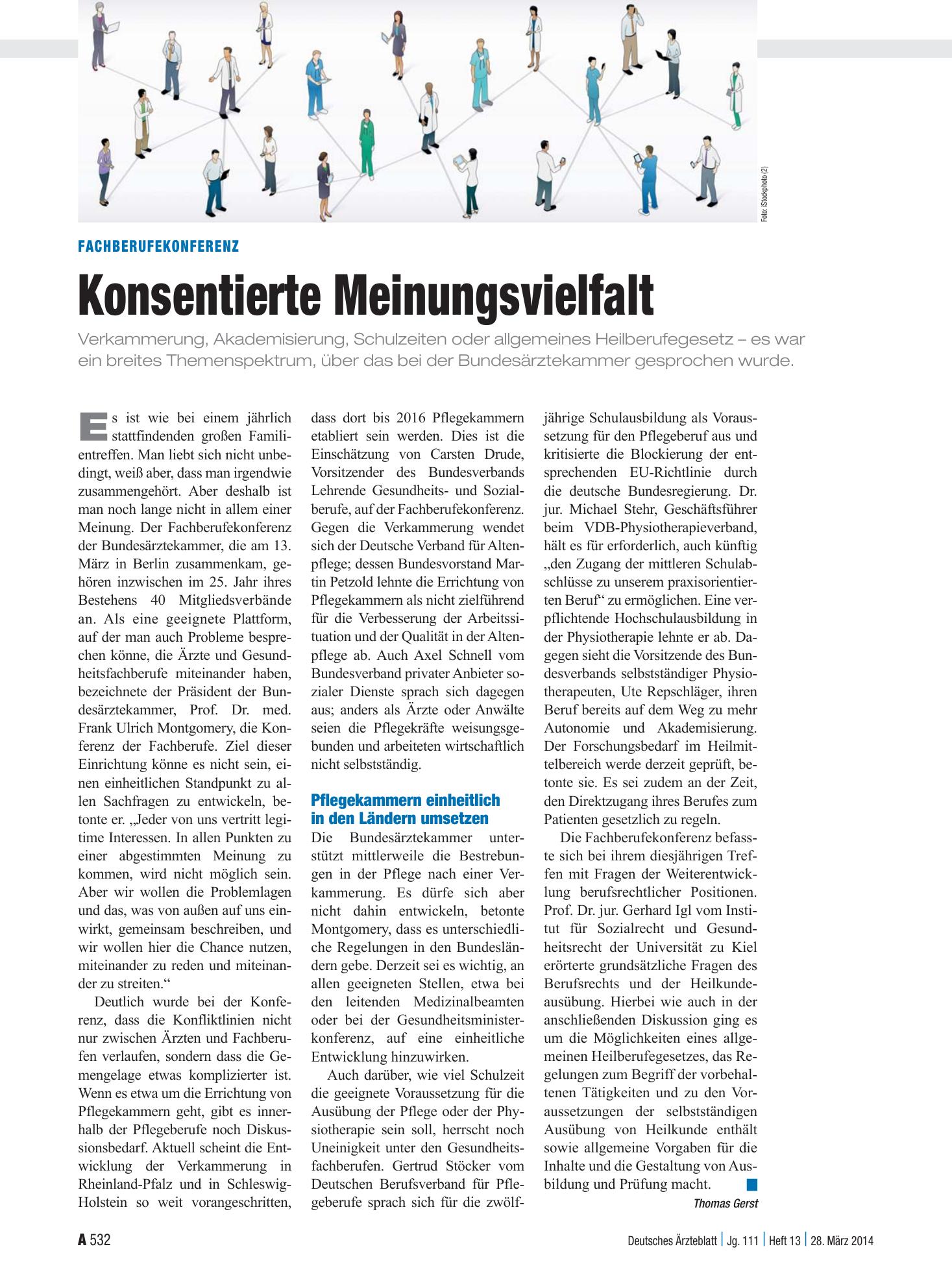 Vorschauseite 1: Fachberufekonferenz: Konsentierte Meinungsvielfalt – Deutsches Ärzteblatt