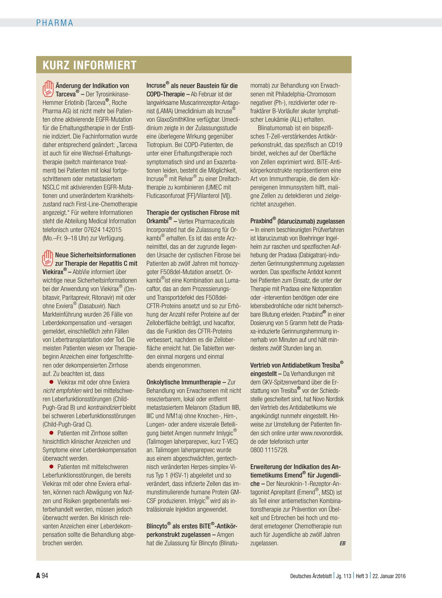 Vorschauseite 1: Kurz informiert – Deutsches Ärzteblatt