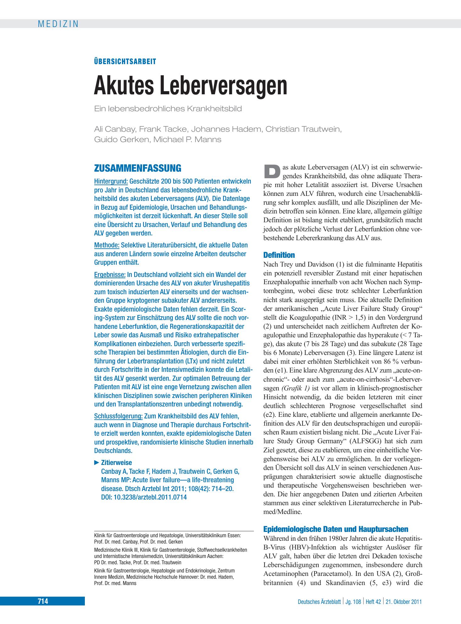 Vorschauseite 1: Akutes Leberversagen – Deutsches Ärzteblatt