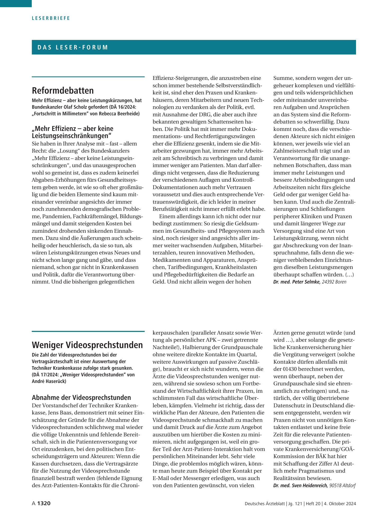 Vorschauseite 1: Weniger Videosprechstunden: Abnahme der Videosprechstunden – Deutsches Ärzteblatt