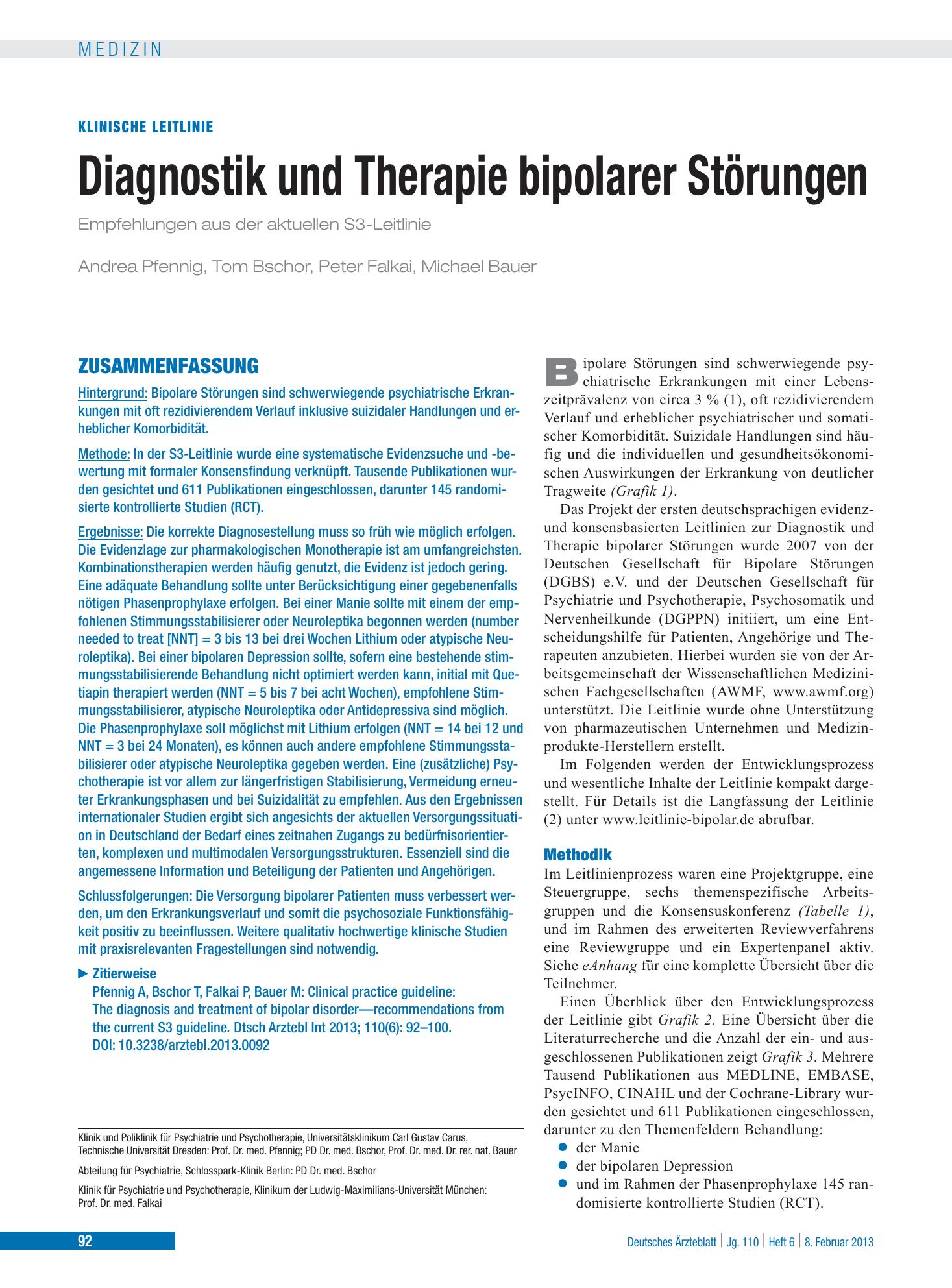Vorschauseite 1: Diagnostik und Therapie bipolarer Störungen – Deutsches Ärzteblatt