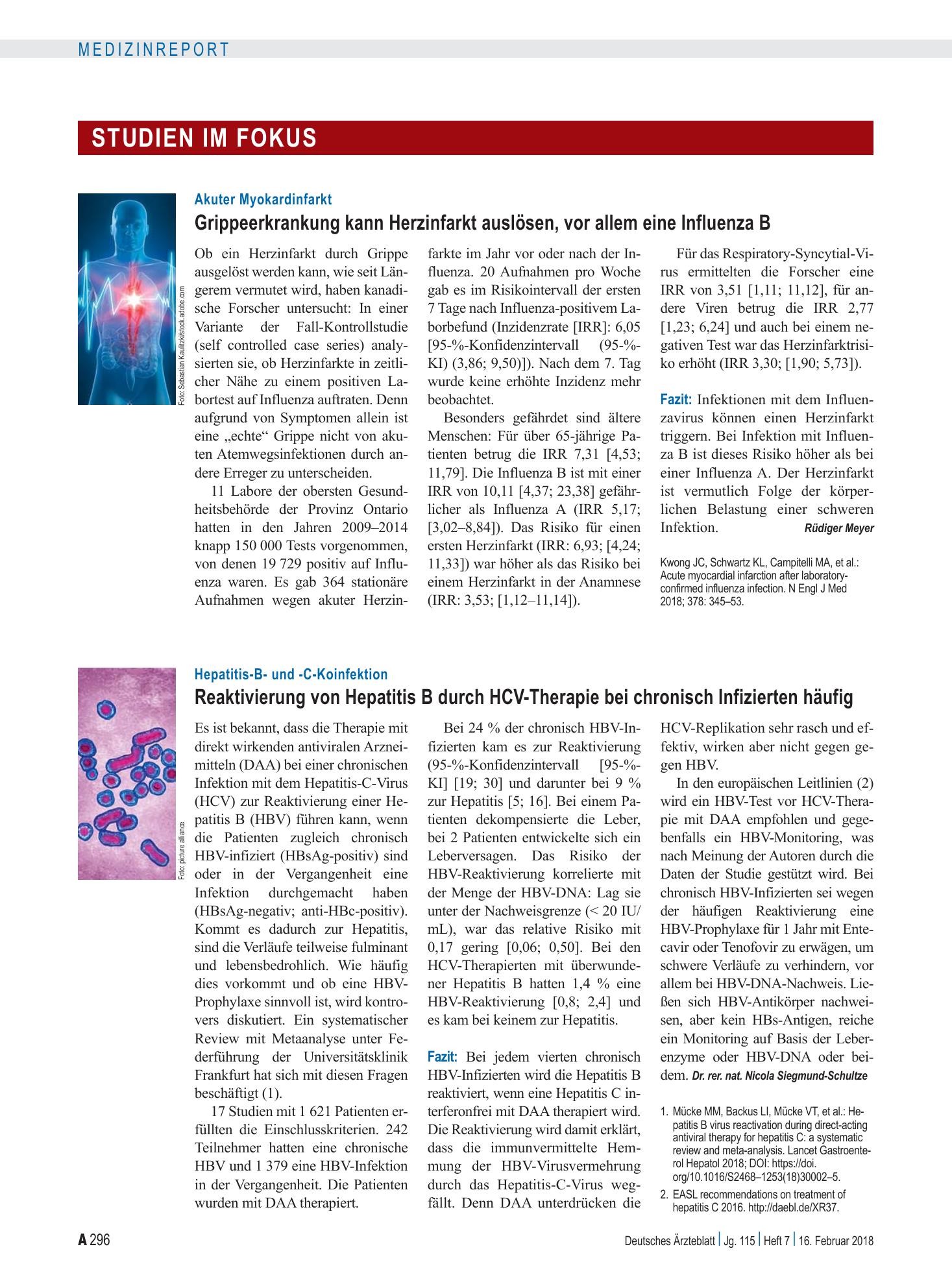Vorschauseite 1: Hepatitis-B- und -C-Koinfektion: Reaktivierung von Hepatitis B durch HCV-Therapie bei chronisch Infizierten häufig – Deutsches Ärzteblatt