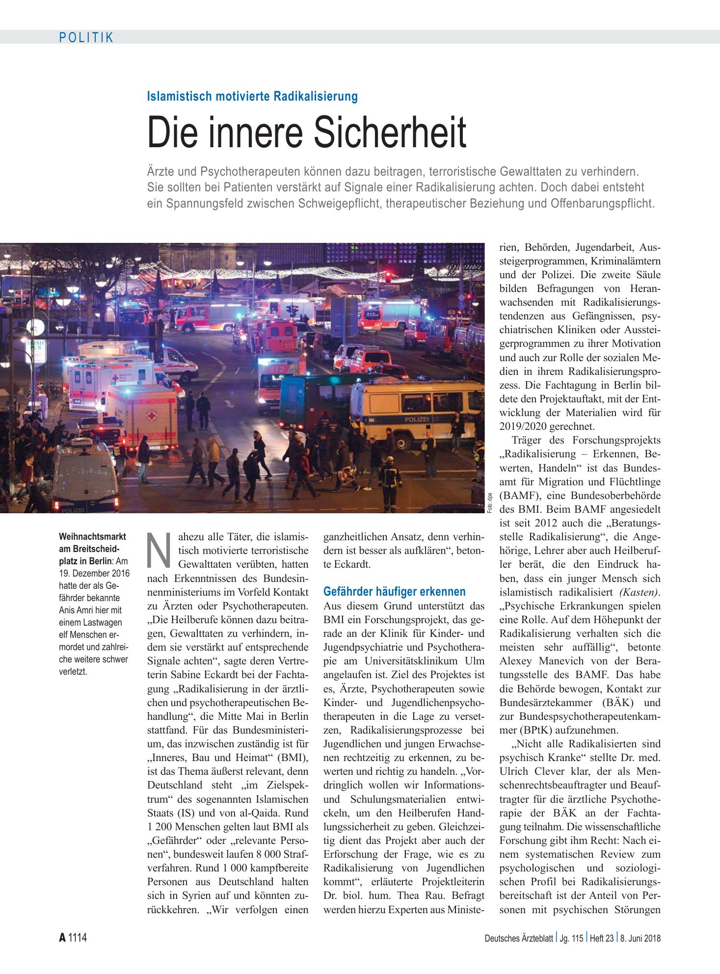 Vorschauseite 1: Islamistisch motivierte Radikalisierung: Die innere Sicherheit – Deutsches Ärzteblatt