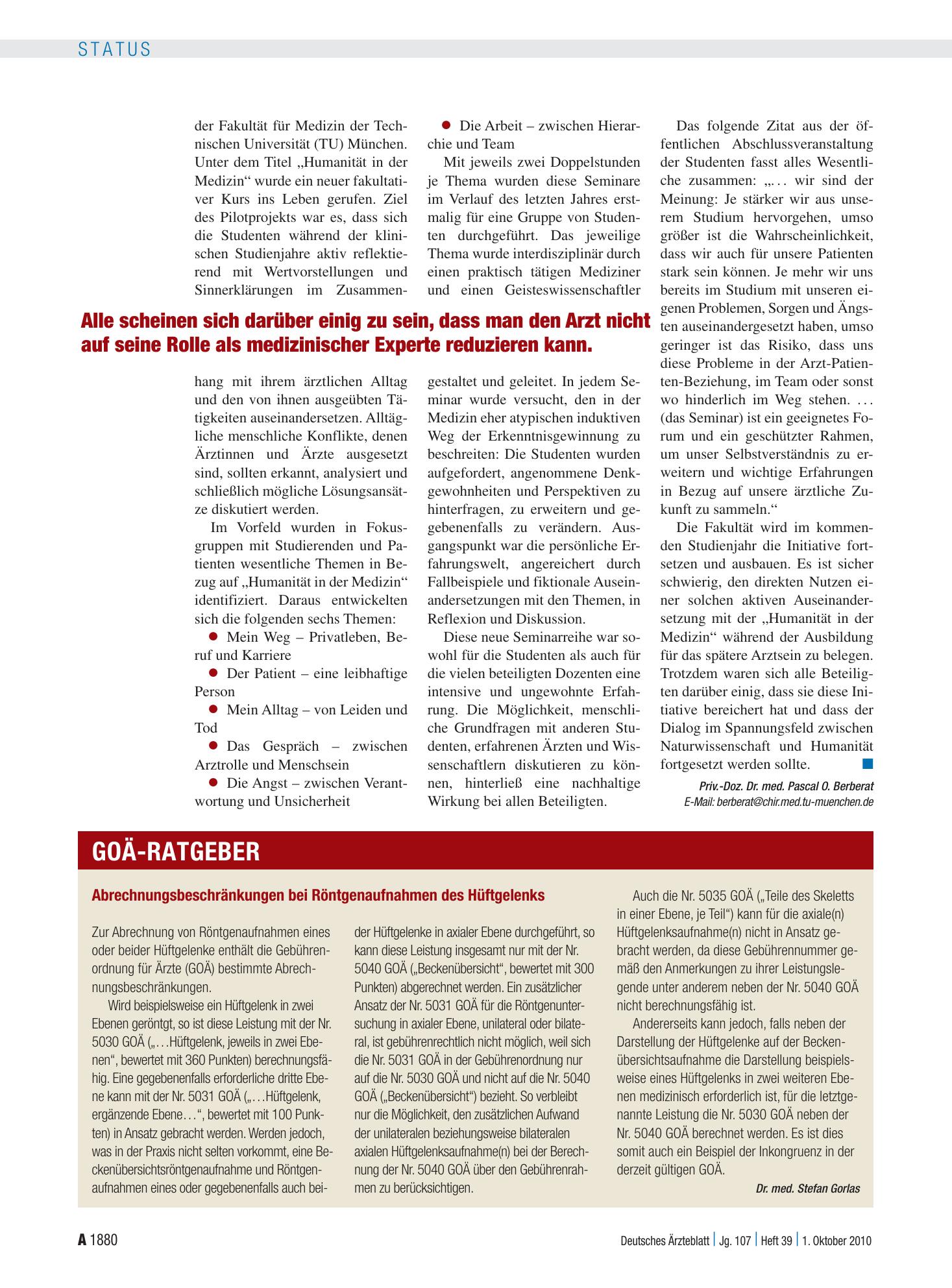 Vorschauseite 1: Abrechnungsbeschränkungen bei Röntgenaufnahmen des Hüftgelenks – Deutsches Ärzteblatt